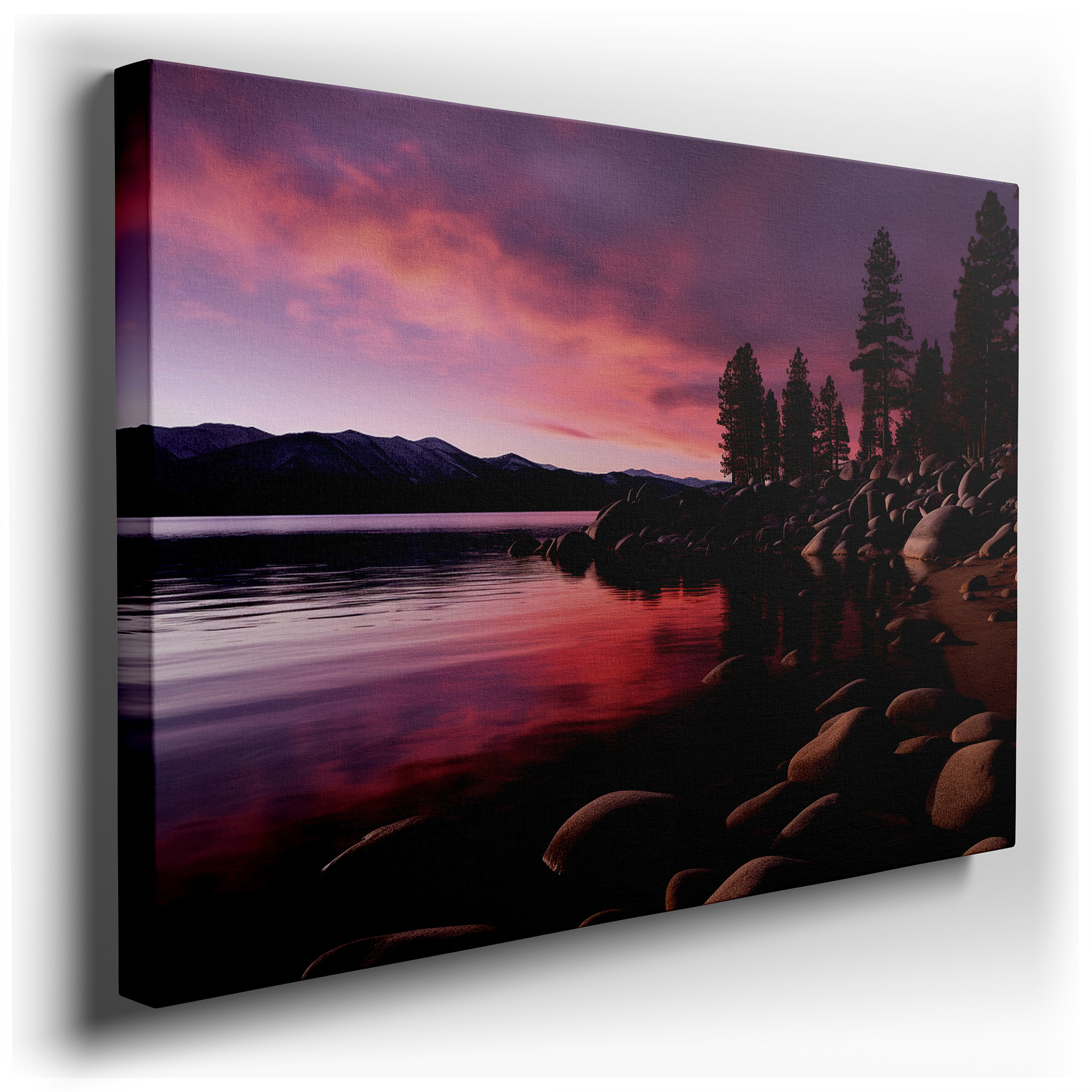 Twilight Whispers by the Lake - Serene Transition into Night's Embrace - Large Canvas Wall Art for Office and Bedroom