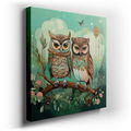 Twin Owls on a Twisted Branch - Nature's Tranquility Canvas Wall Art