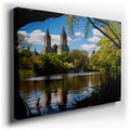 Twin Skyscrapers and Lush Greenery - Blue Canvas Wall Art