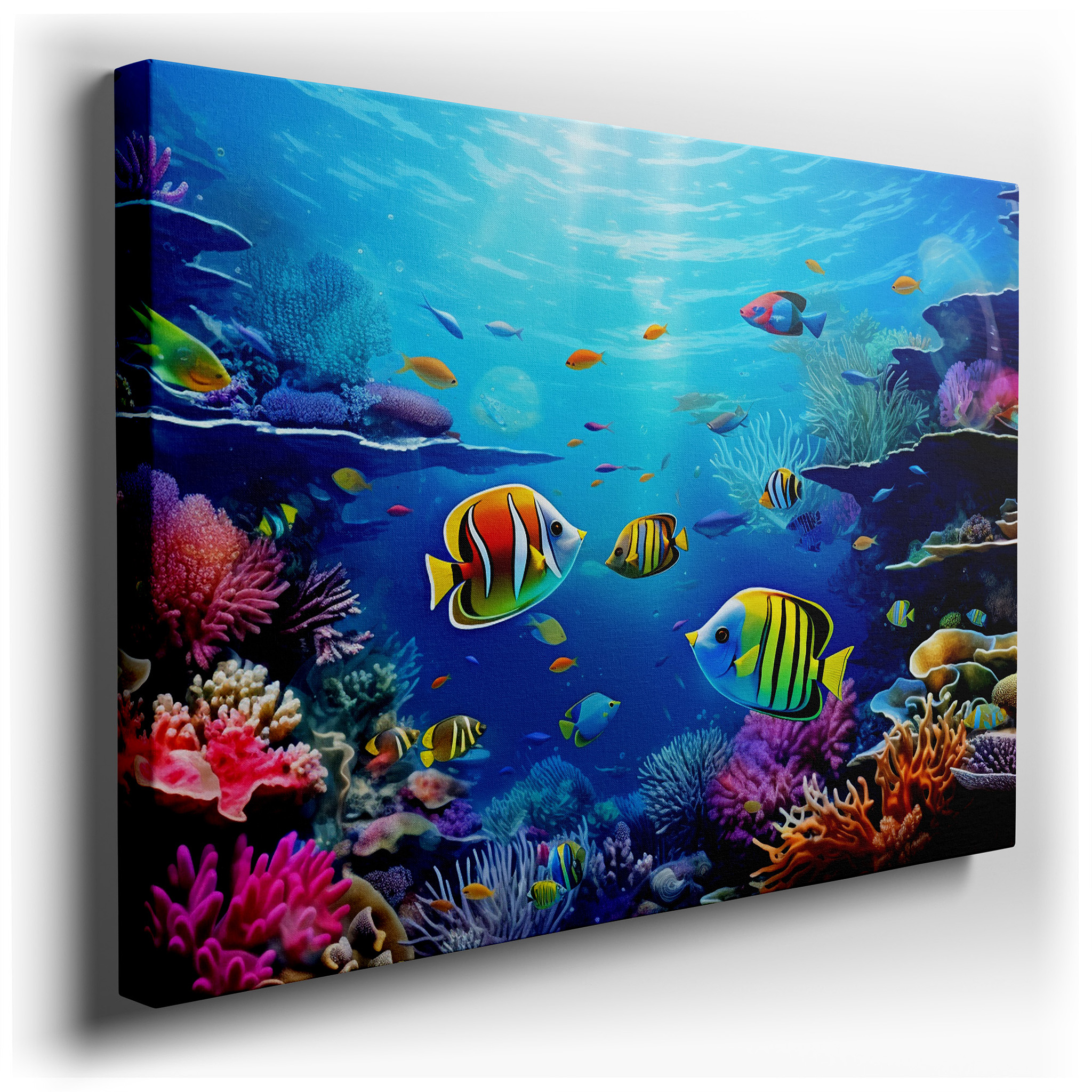 Underwater Coral Reef Diversity Large Wall Art - Vibrant Canvas Decor for Office, Bedroom, and Living Room wrapped