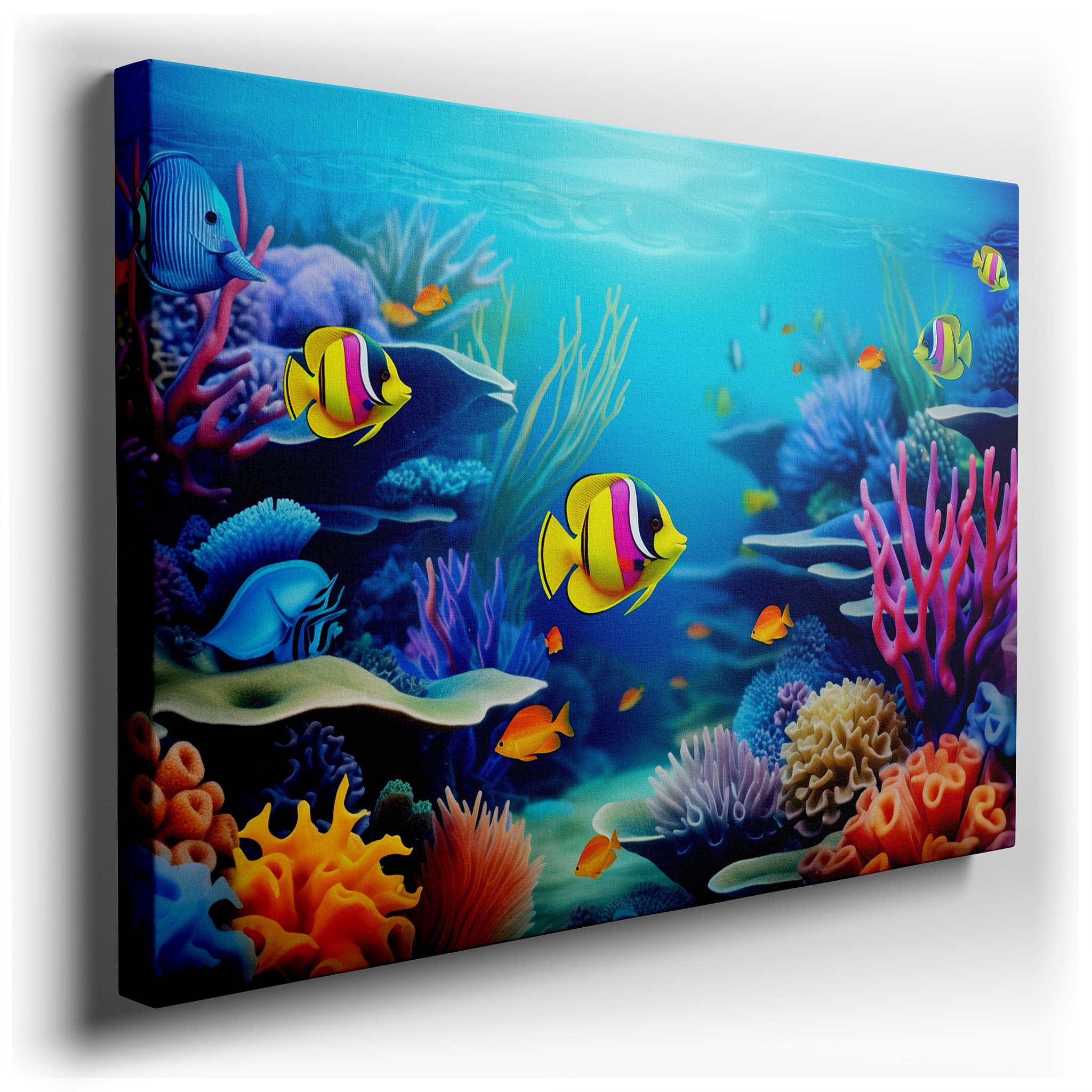 Underwater Paradise: Vibrant Coral Reef and Tropical Fish Large Canvas Wall Art for Home and Office Decor wrapped