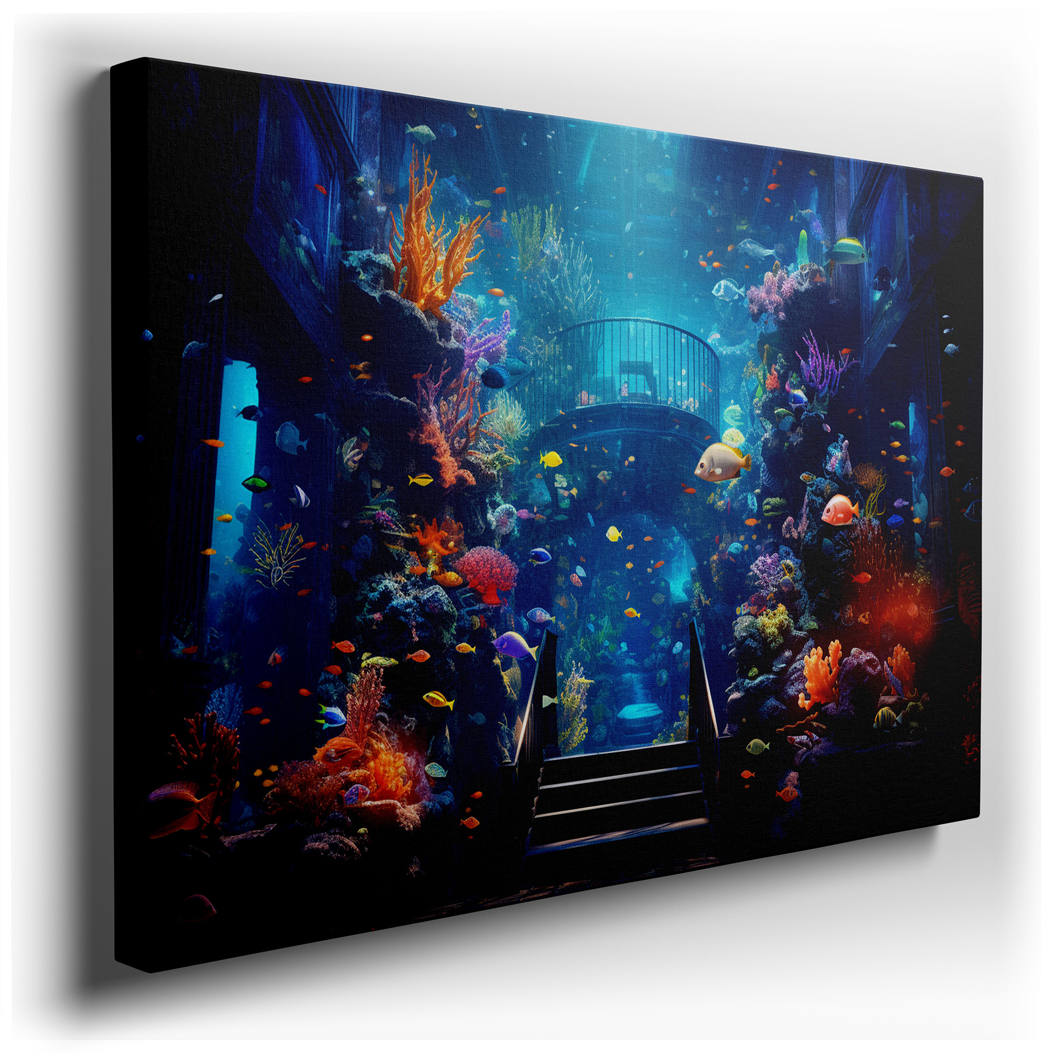 Underwater Serenity Wall Art: Explore the Vibrant Marine Life and Coral Reefs in a Mesmerizing Deep Sea Journey - Large