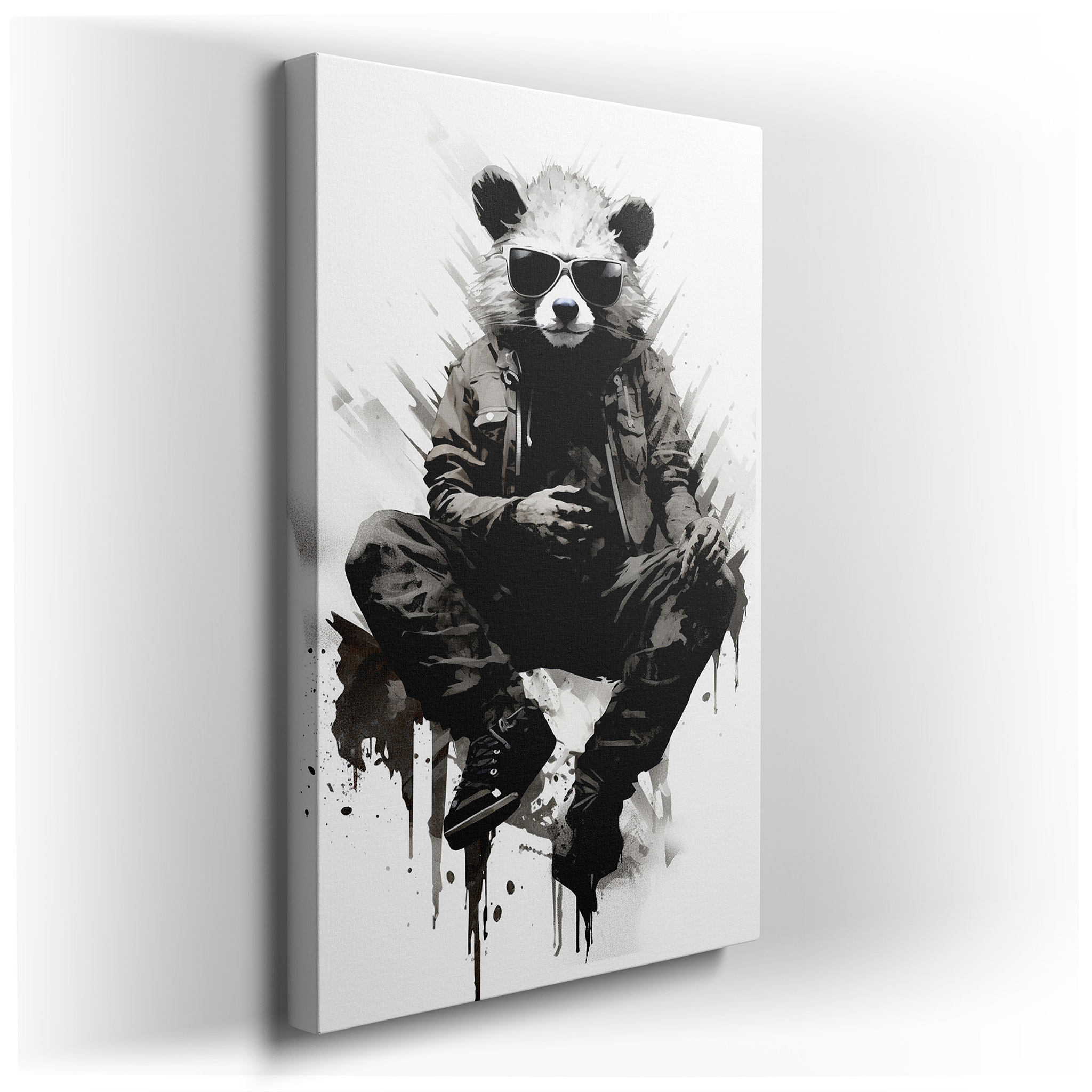 Urban - Chic Panda Wall Art: Blending Nature and Culture in Trendy Attire - Perfect for Office, Bedroom, and Living