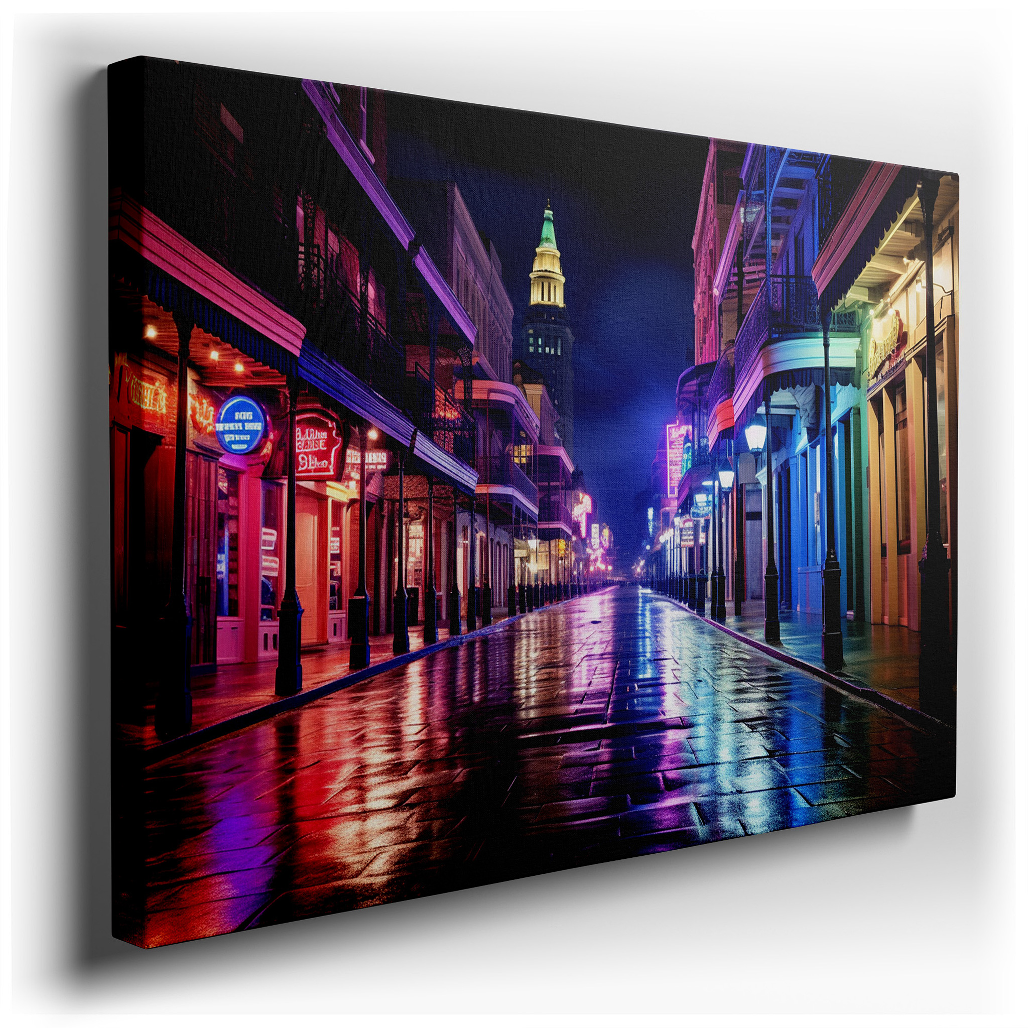 Urban Nights Neon Glow - Rain - Slicked Streets Vibrant with City Life Large Wall Art, Canvas Wall Art, Wall Decor for