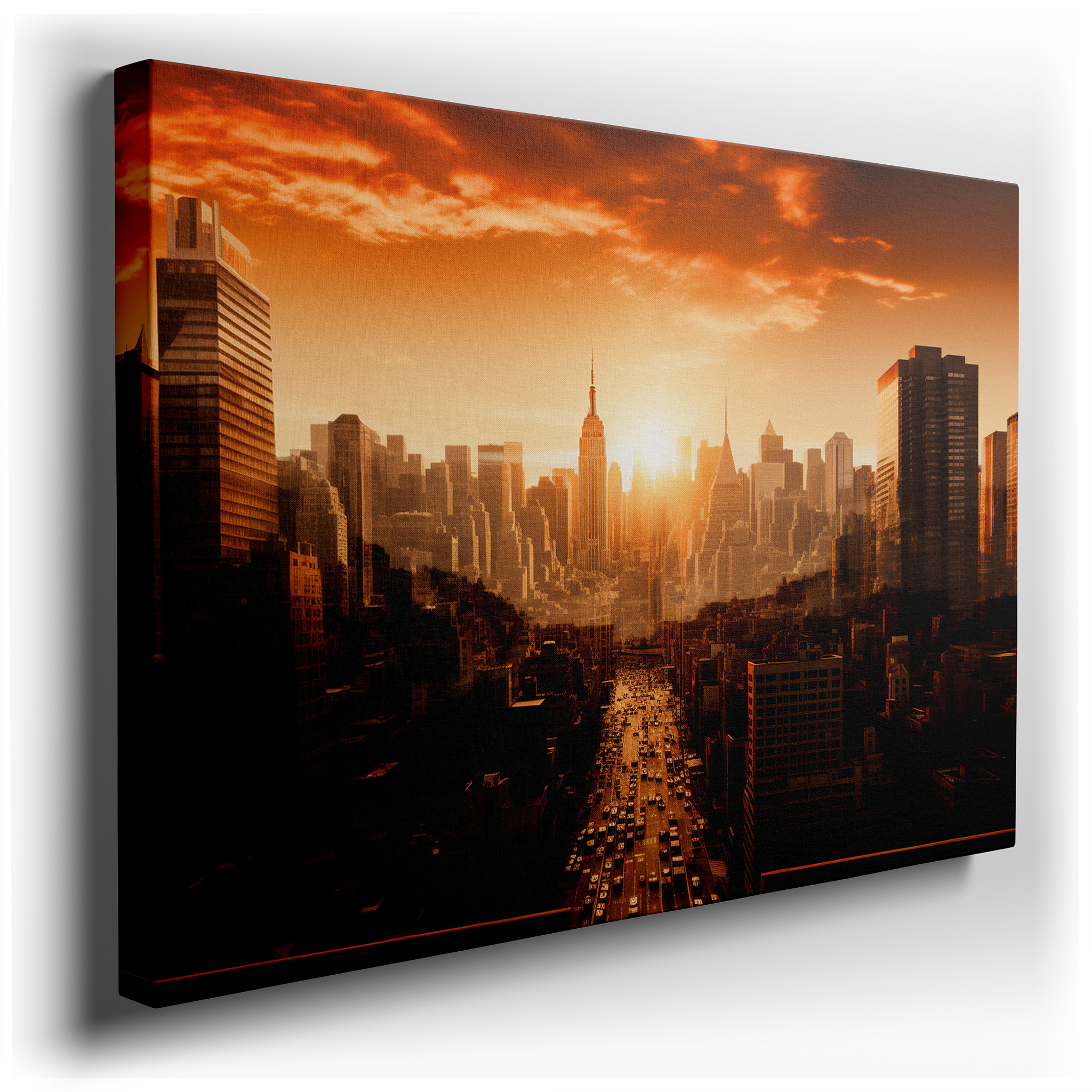 Urban Sunset Cityscape: Vibrant Metropolis at Dusk - Large Canvas Wall Art for Office, Bedroom, and Living Room Decor