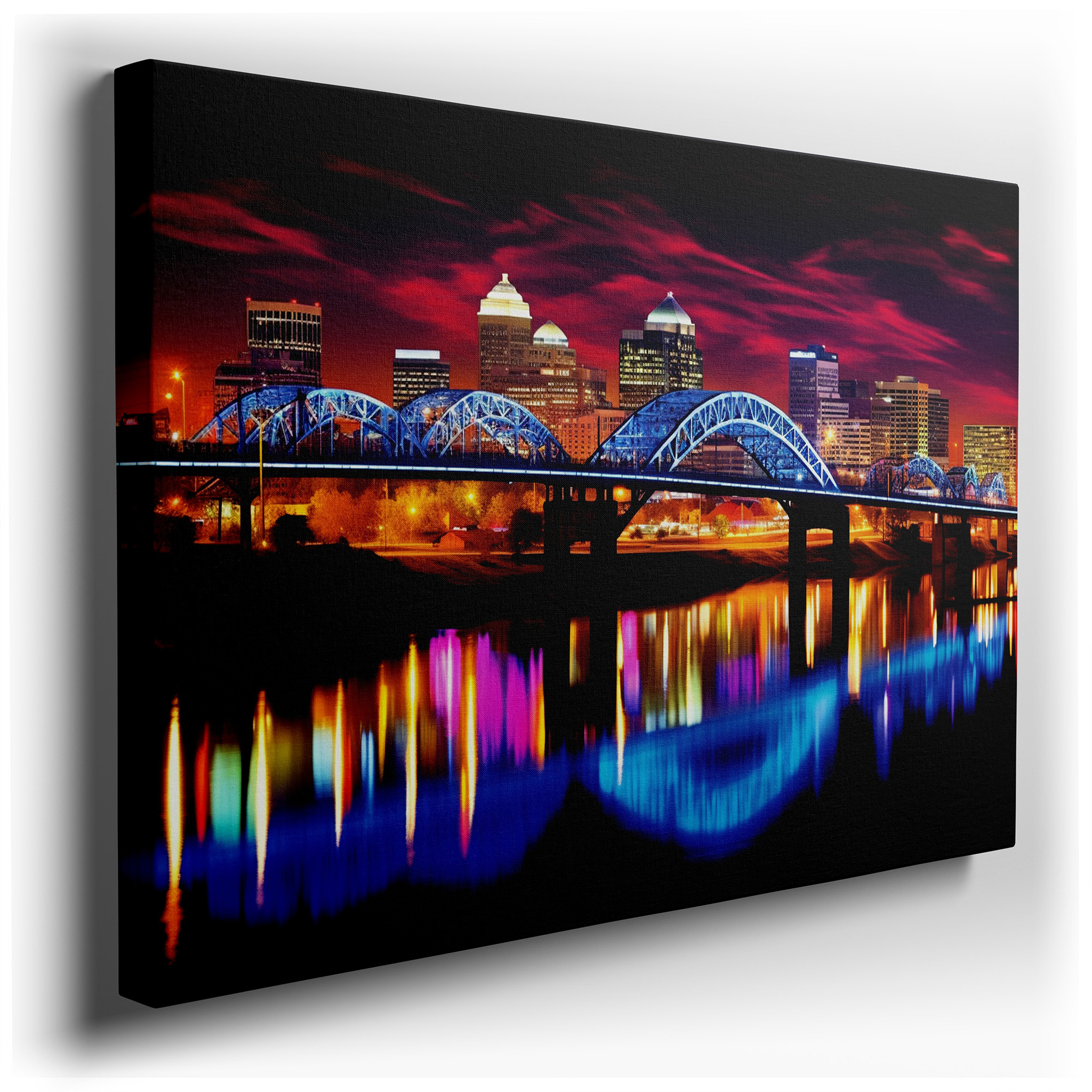 Urban Twilight: Where Day Meets Night in the Cityscape - Large Canvas Wall Art for Office and Bedroom Decor wrapped