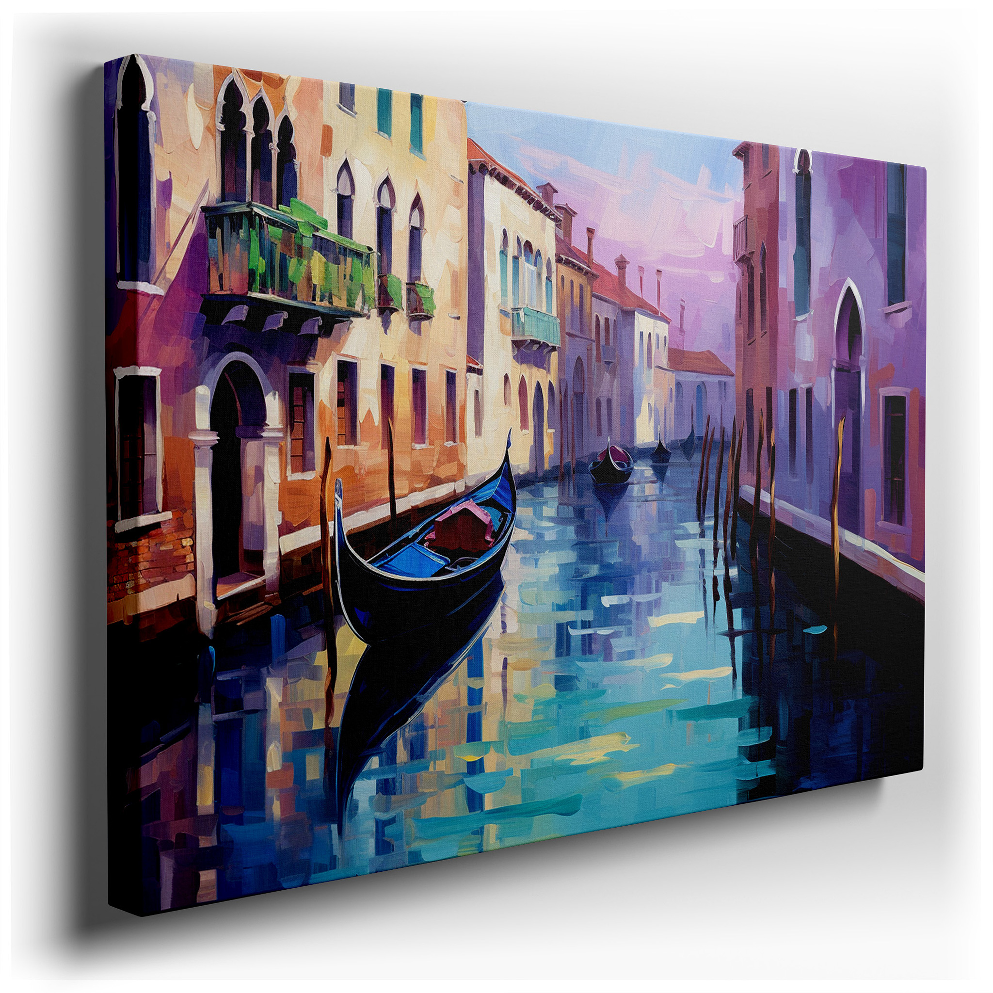 Venetian Canal Scene: Serene Water Reflections and Vibrant Buildings - Large Canvas Wall Art for Office and Bedroom