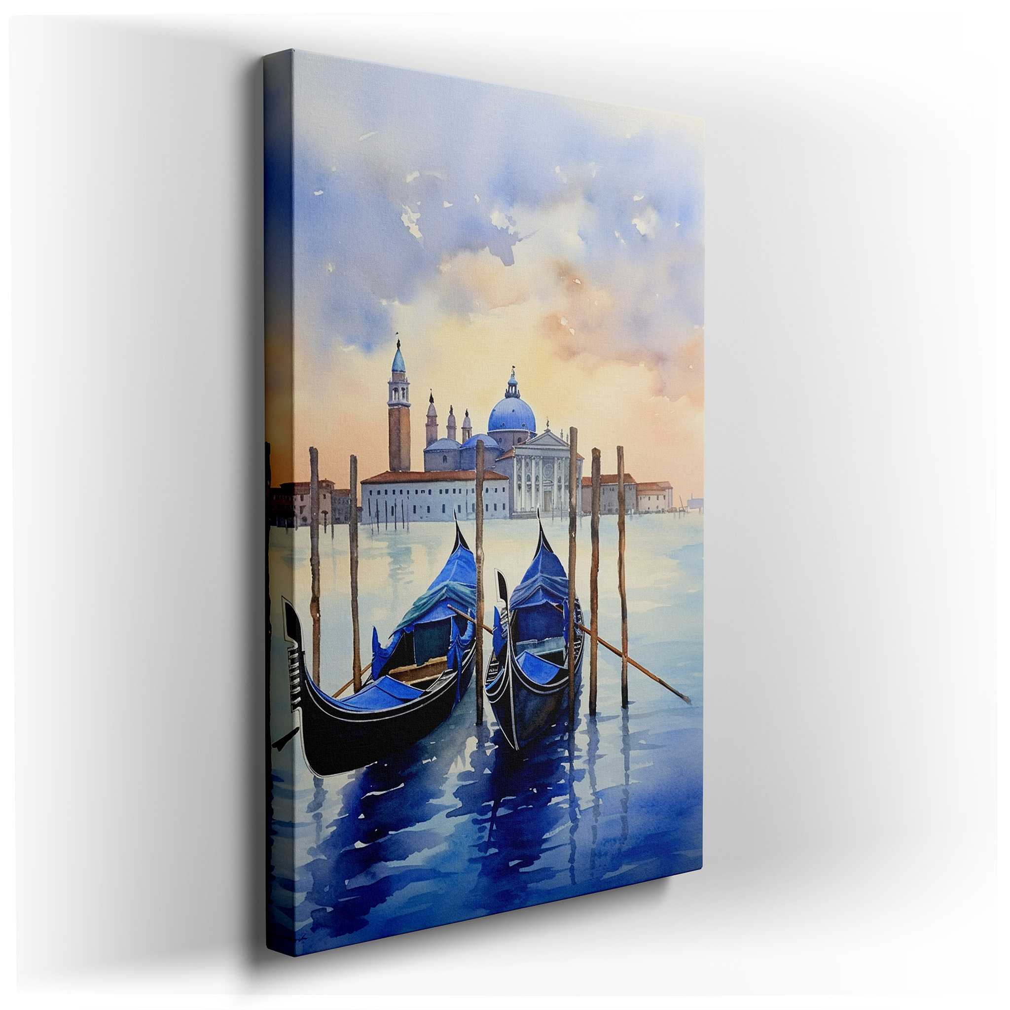 Venetian Sunset Wall Art: Serene Gondolas and Reflective Lagoon Waters - Large Canvas for Home and Office Decor wrapped