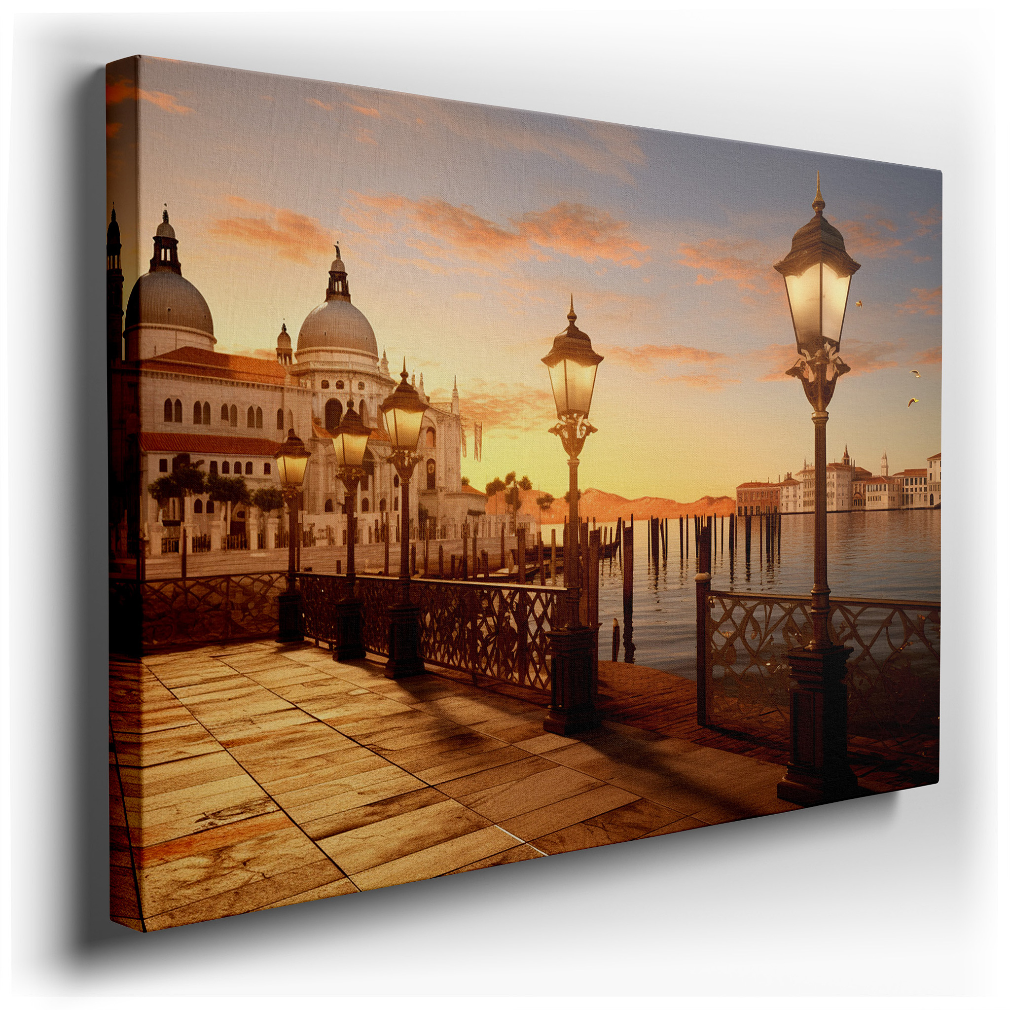Venetian Waterfront at Dusk: A Symphony of Light and Romance - Large Canvas Wall Art for Office, Bedroom, and Living