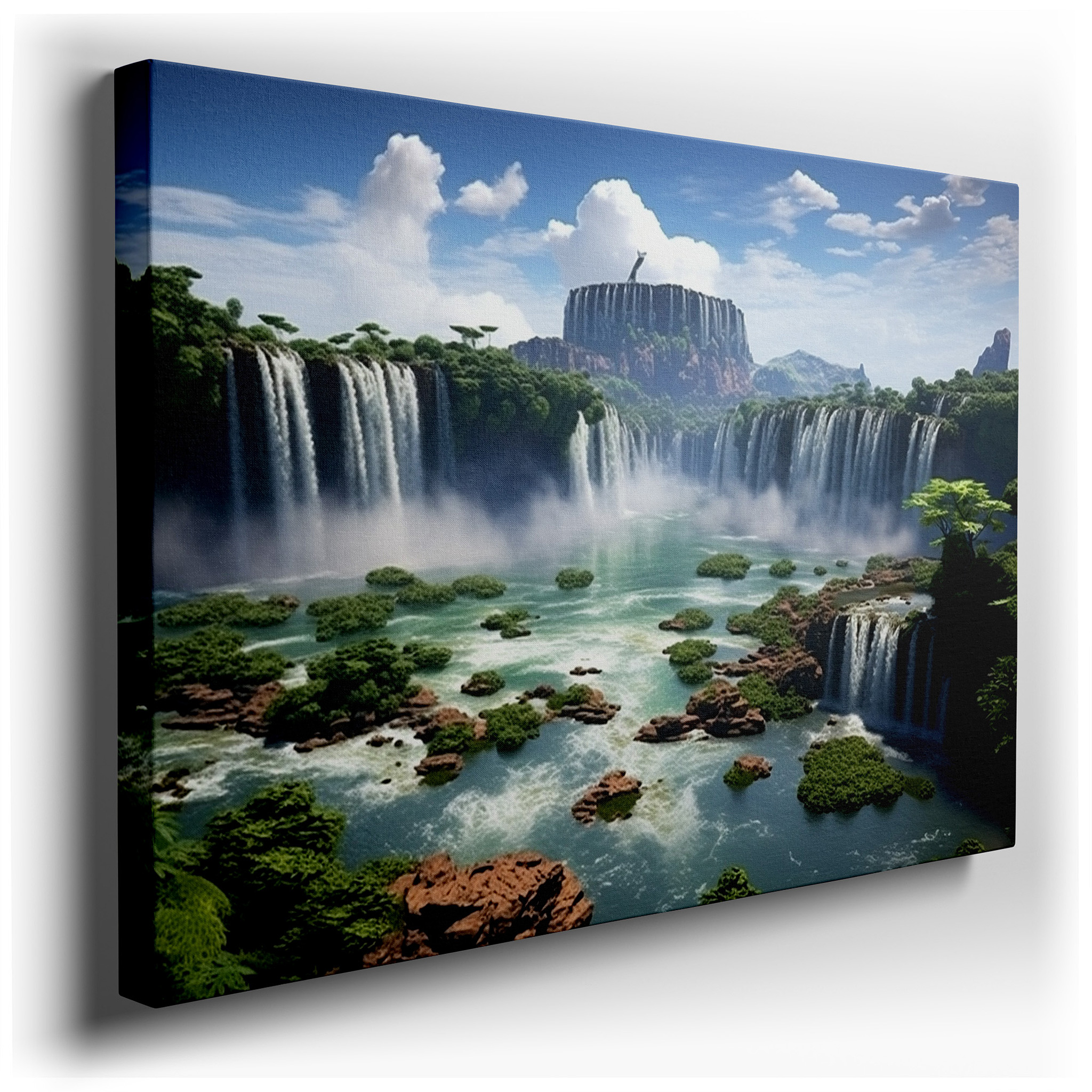 Verdant Cliffs with Cascading Waterfalls and Tranquil Oasis Large Wall Art, Canvas Wall Art, Wall Decor for Office and