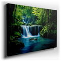 Verdant Forest Sanctuary - Tranquil Waterfalls Canvas Wall Art
