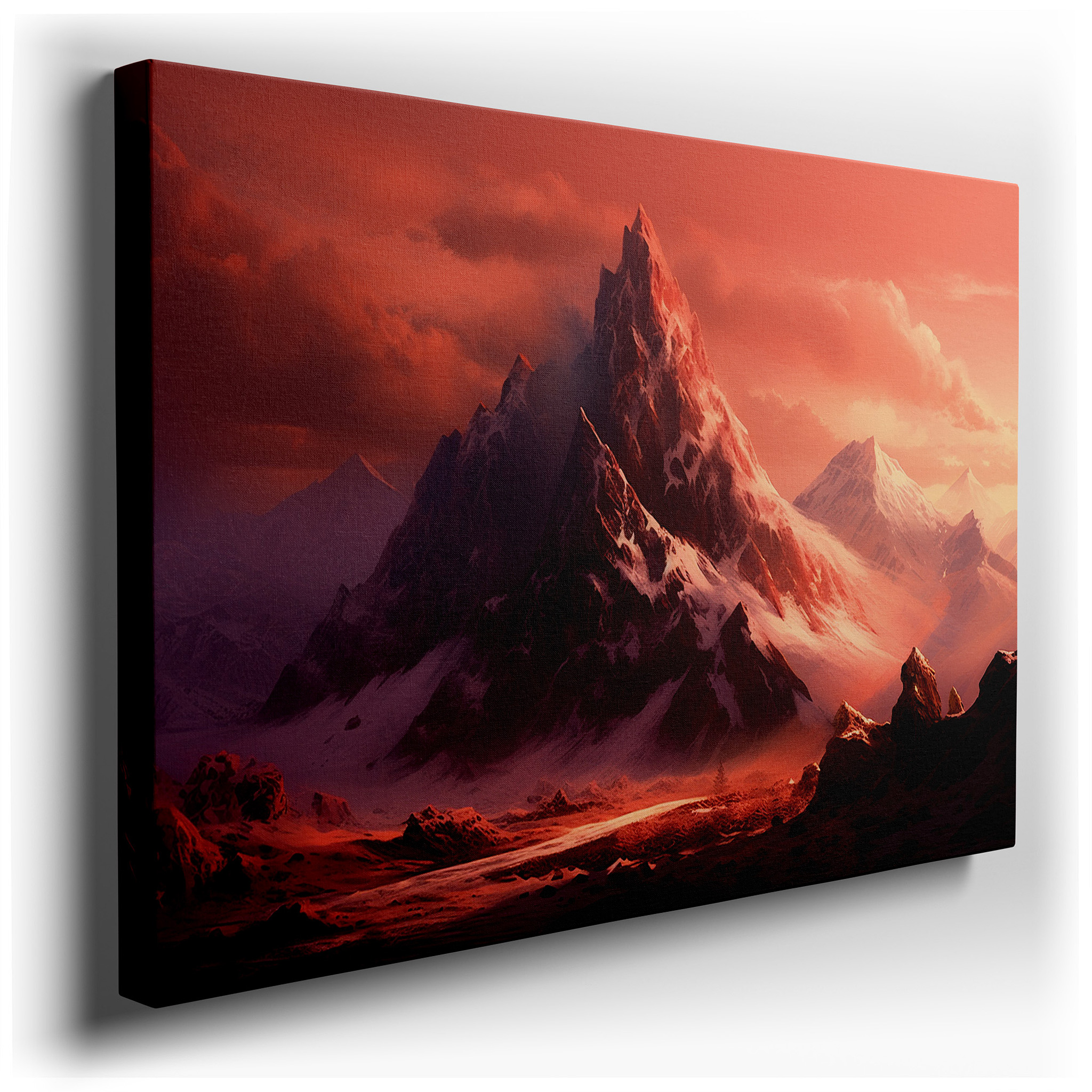 Vermilion Majestic Mountain Peak, Dramatic Nature - Inspired Large Canvas Wall Art for Office and Bedroom Decor wrapped