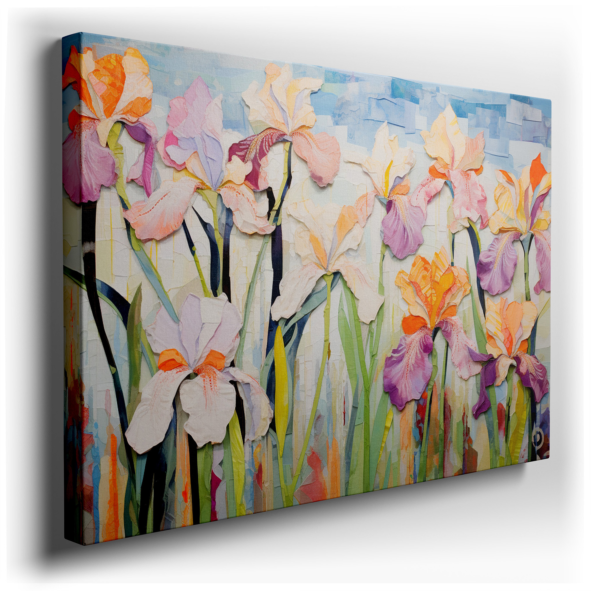 Vibrant Abstract Irises in Pink, Orange, and Purple - Dynamic Floral Beauty Large Wall Art, Canvas Wall Art, Wall Decor
