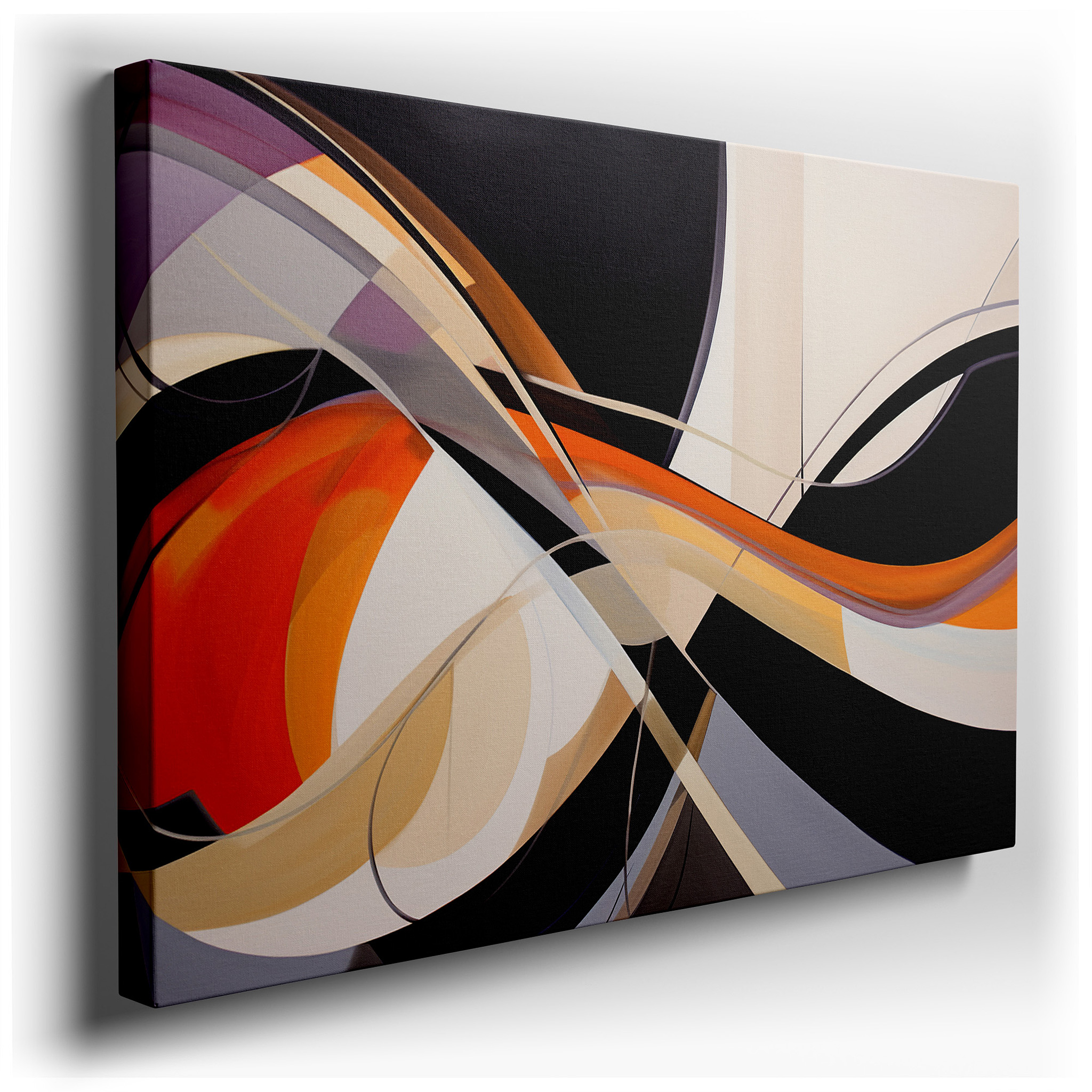 Vibrant Abstract Masterpiece Featuring Bold Oranges and Deep Blacks, Perfect as a Captivating Centerpiece for Any Room