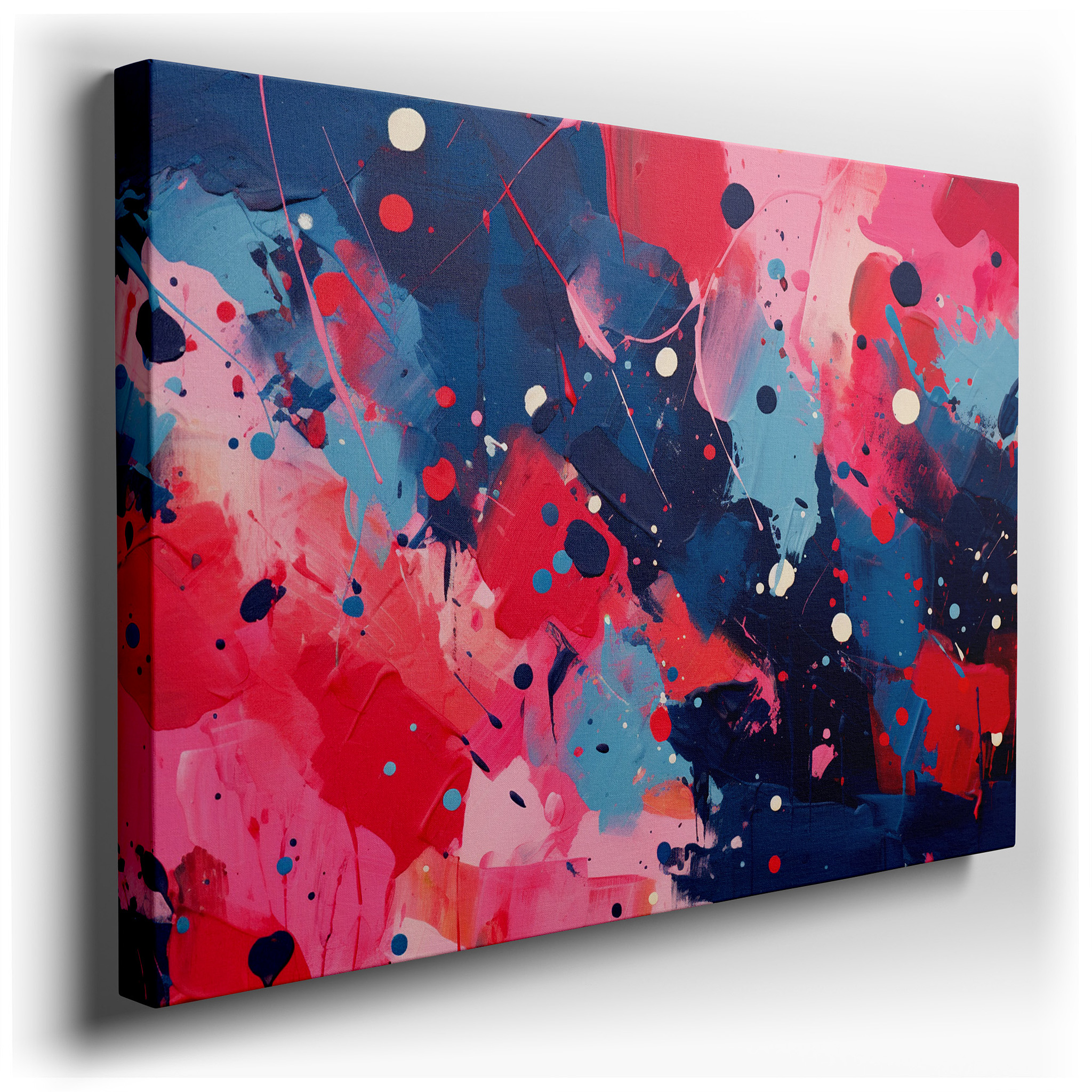 Vibrant Abstract Masterpiece Featuring Bright Pinks, Rich Blues, and Pure Whites - Large Canvas Wall Art for Home and
