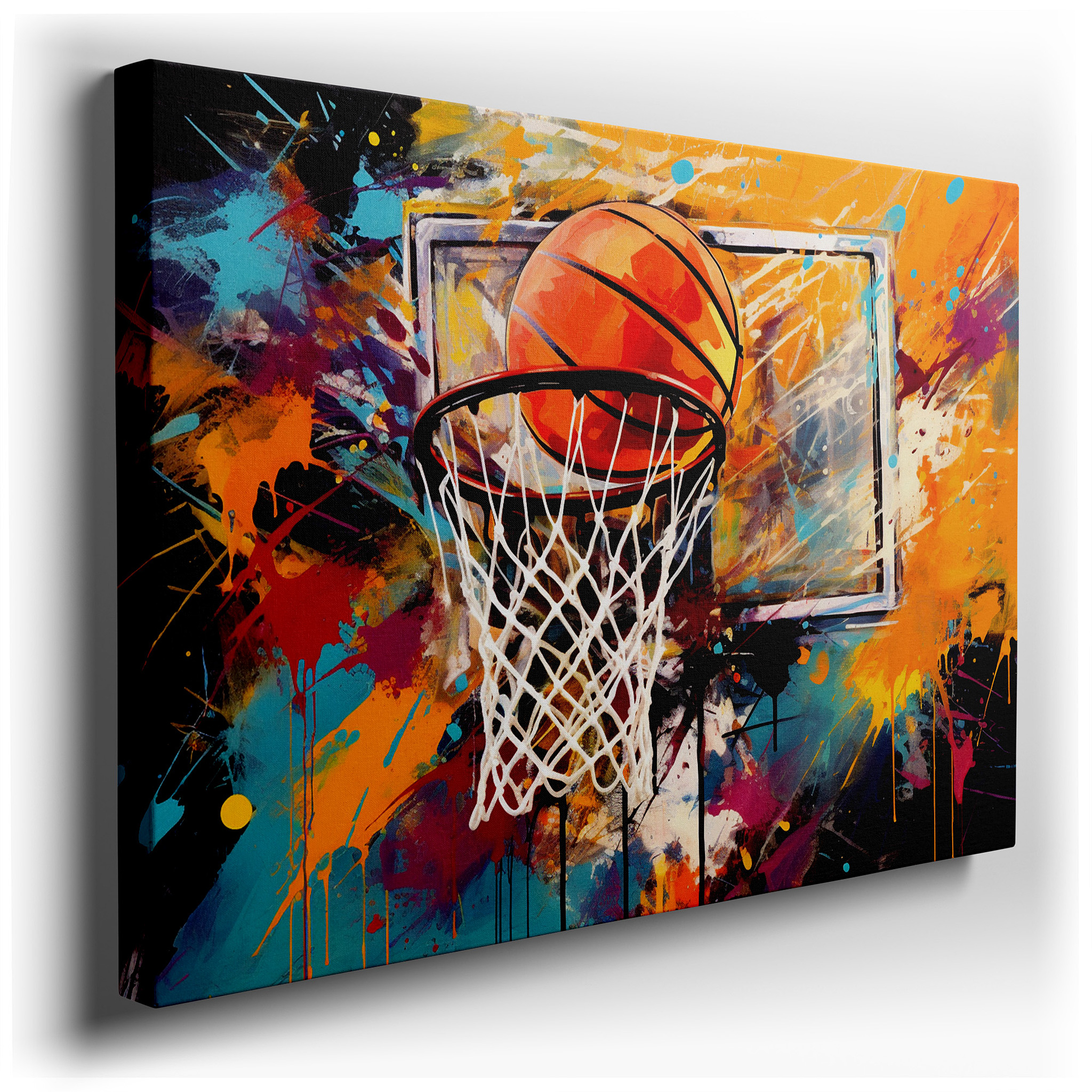 Vibrant Basketball Scenes: A Blend of Sports and Art, Large Canvas Wall Art for Home and Office Decor wrapped canvas -