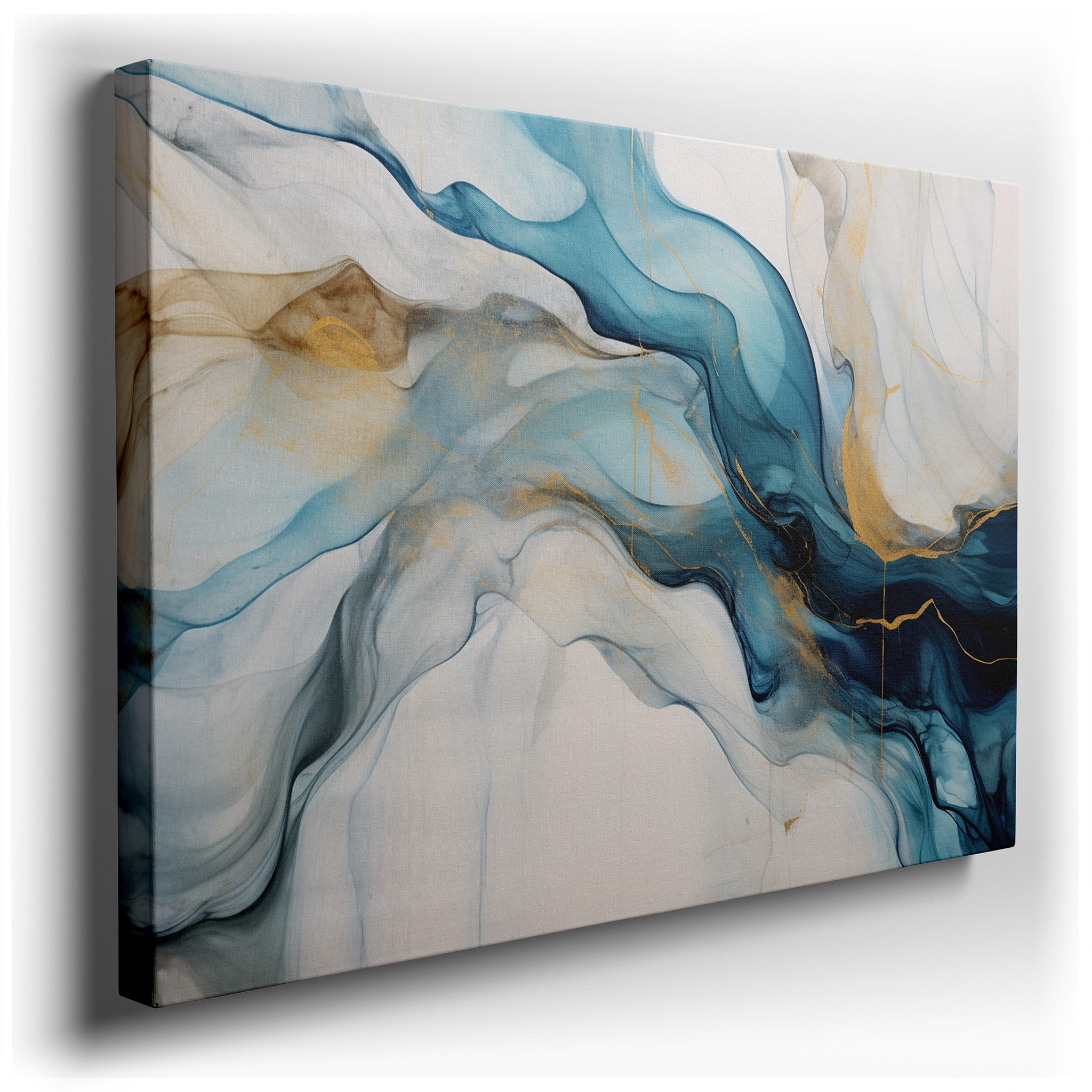 Vibrant Blues and Glowing Golds in Abstract Harmony: Oversized Canvas Wall Art for Office, Bedroom, and Living Room