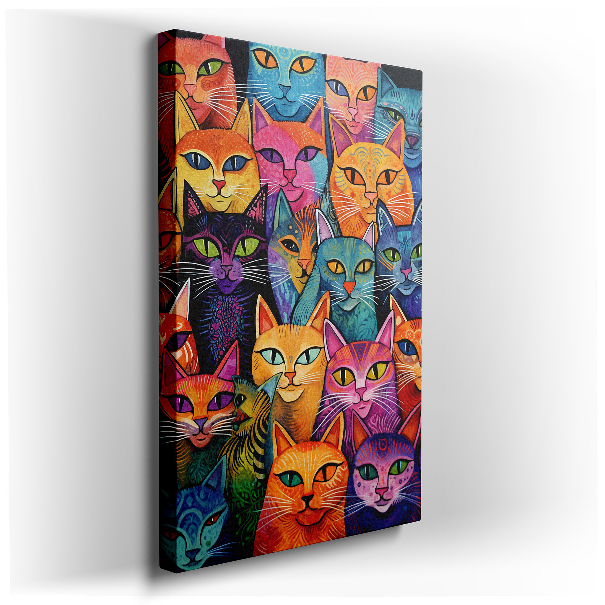 Vibrant Cat Portraits Collage: Celebrating Feline Diversity and Personality - Large Wall Art, Canvas Wall Art, Wall