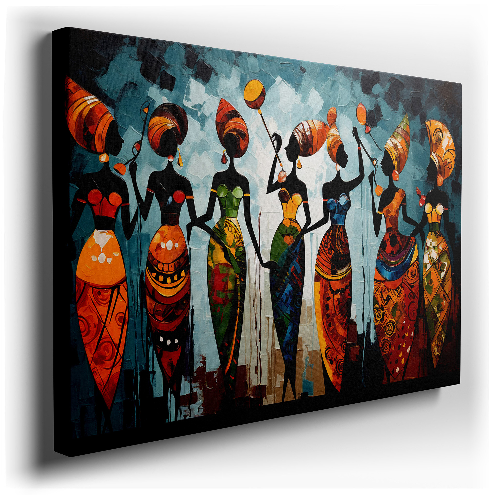 Vibrant Celebration of Cultural Diversity: Abstract Traditional Attire Large Wall Art, Canvas Wall Art, Wall Decor for