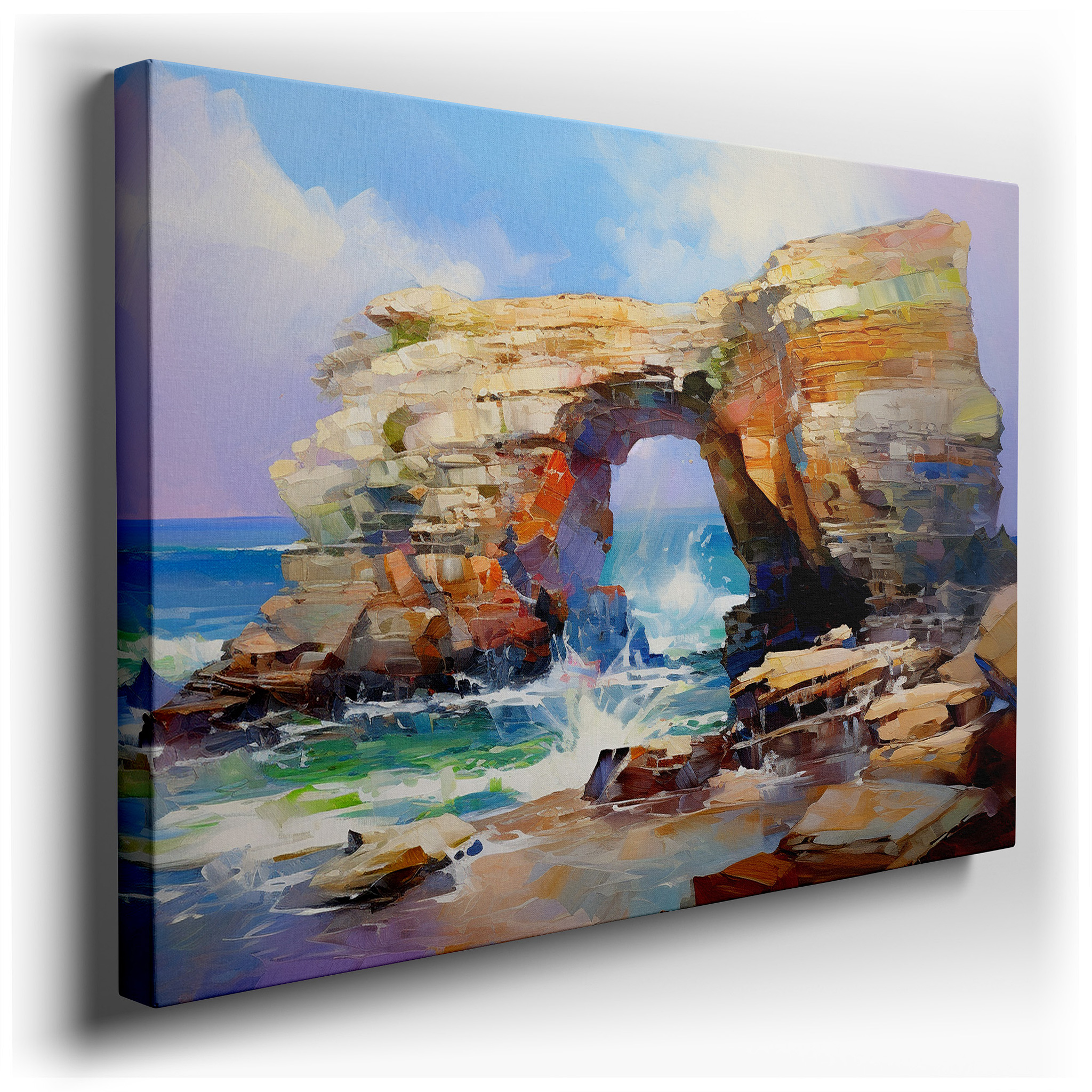 Vibrant Coastal Cliffs Wall Art: Dynamic Light and Texture - Perfect for Office, Bedroom, and Home Decor wrapped canvas