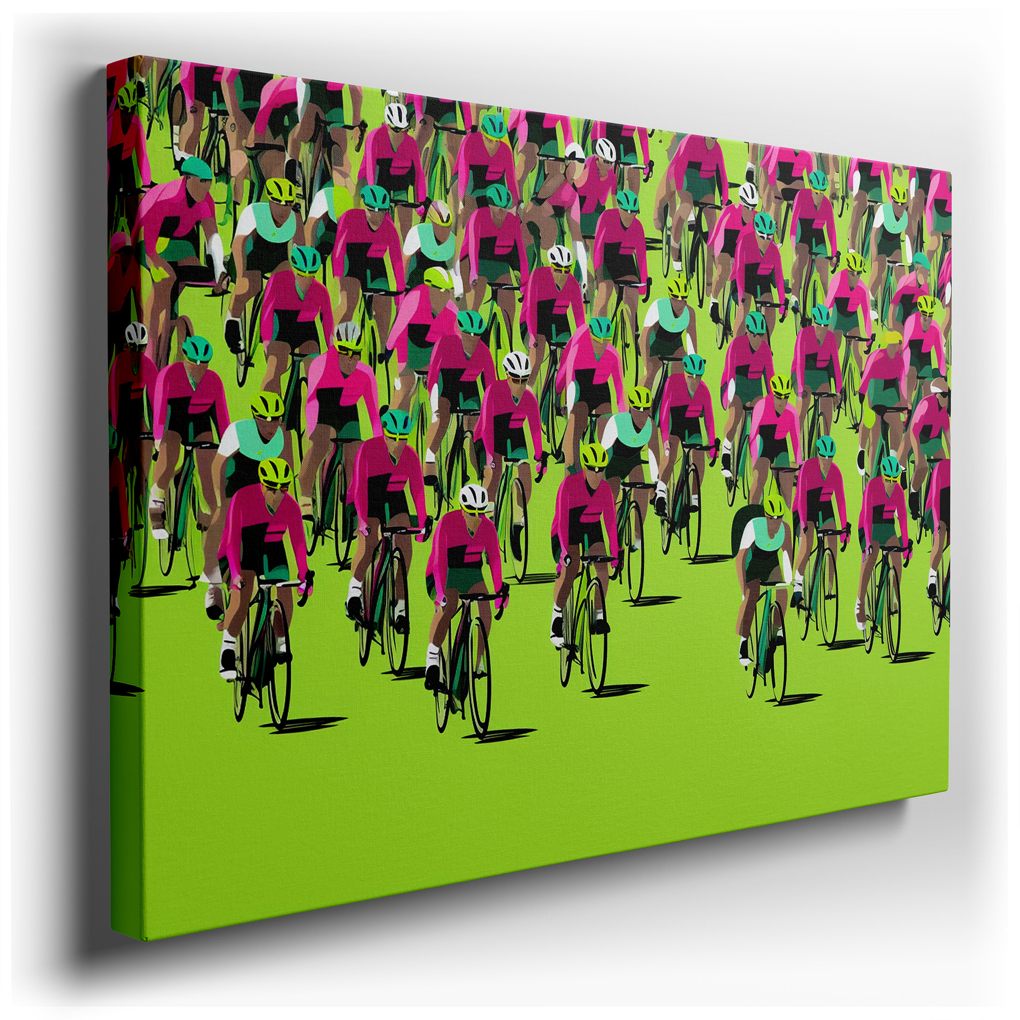 Vibrant Cycling Race Wall Art: Experience the Excitement and Motion of Sports with a Lush Green Background, Perfect for