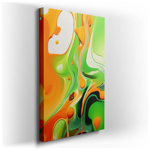 Vibrant Dance of Green and Orange Swirls: Canvas Art