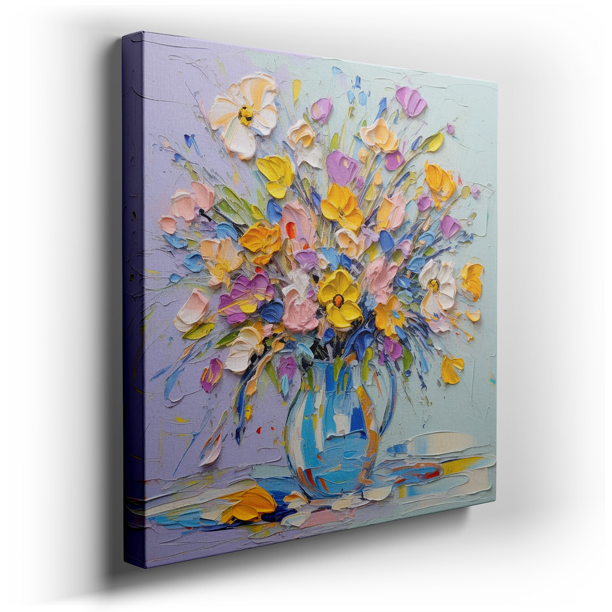 Vibrant Floral Symphony with Palette Knife Textures: Enhance Any Space with Large Canvas Wall Art for Offices and