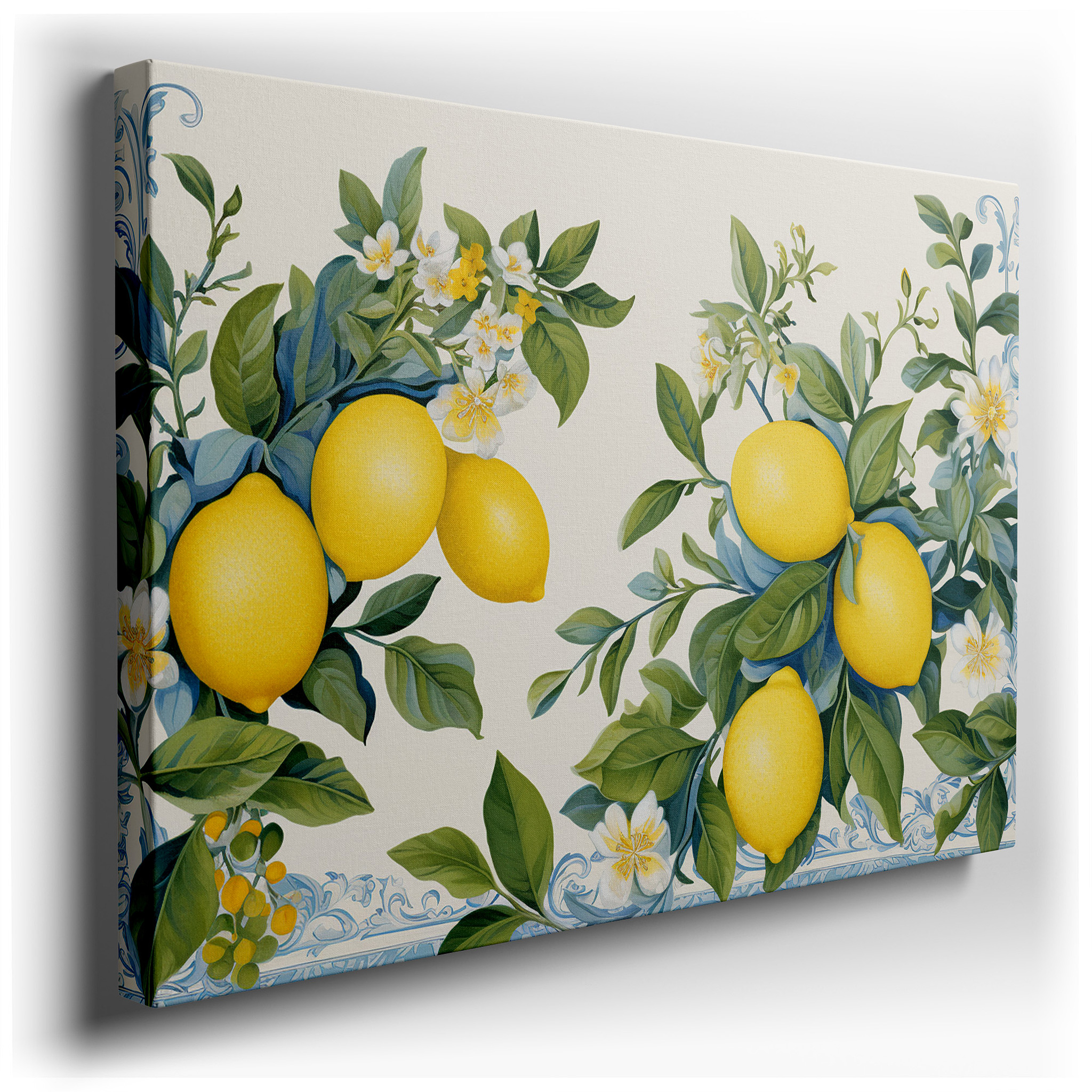 Vibrant Lemons and Delicate Florals: Celebrating Nature's Bounty with Lively Large Wall Art, Canvas Decor for Offices
