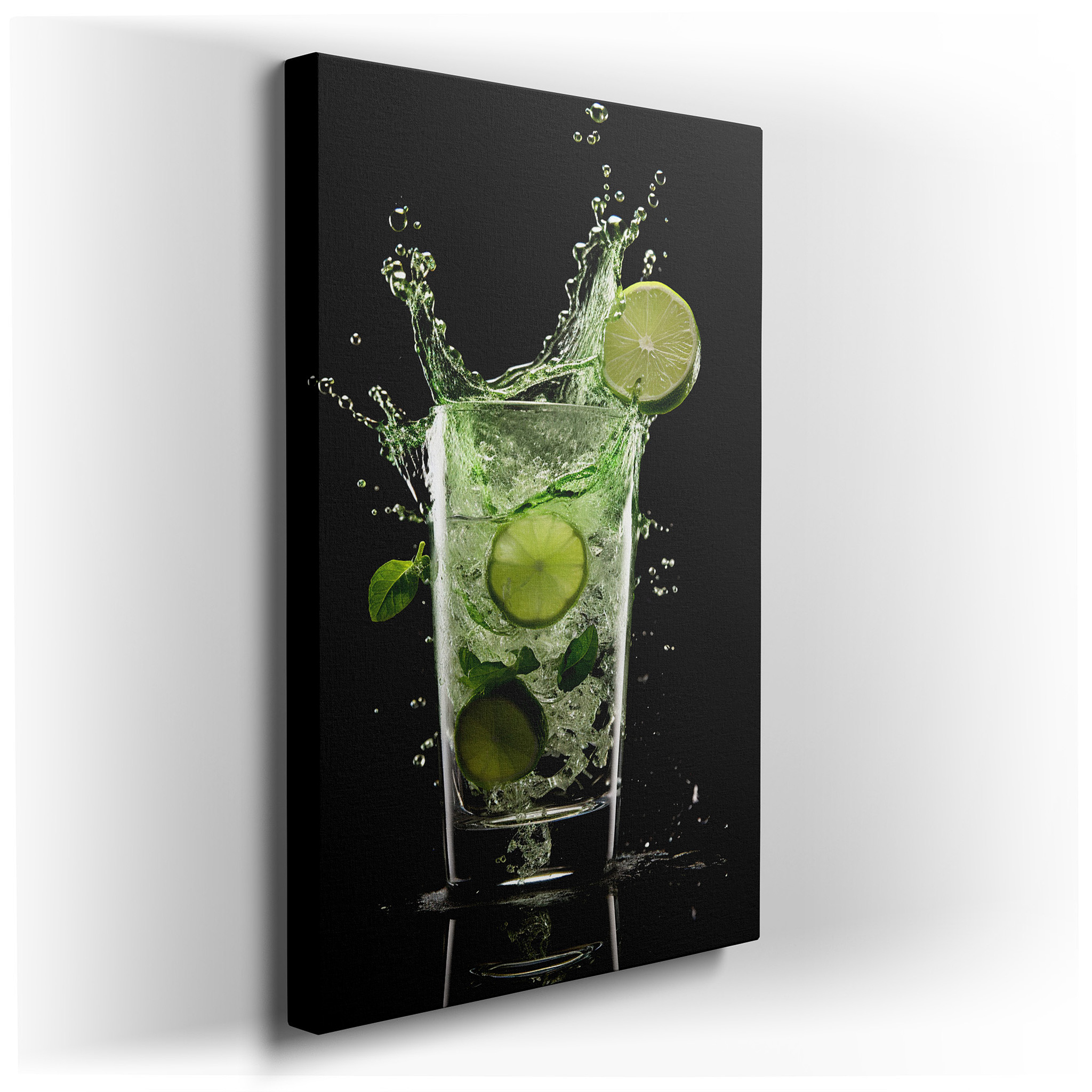 Vibrant Limeade Splash Wall Art with Radiant Greens and Dynamic Lighting, Large Canvas Wall Decor for Office and