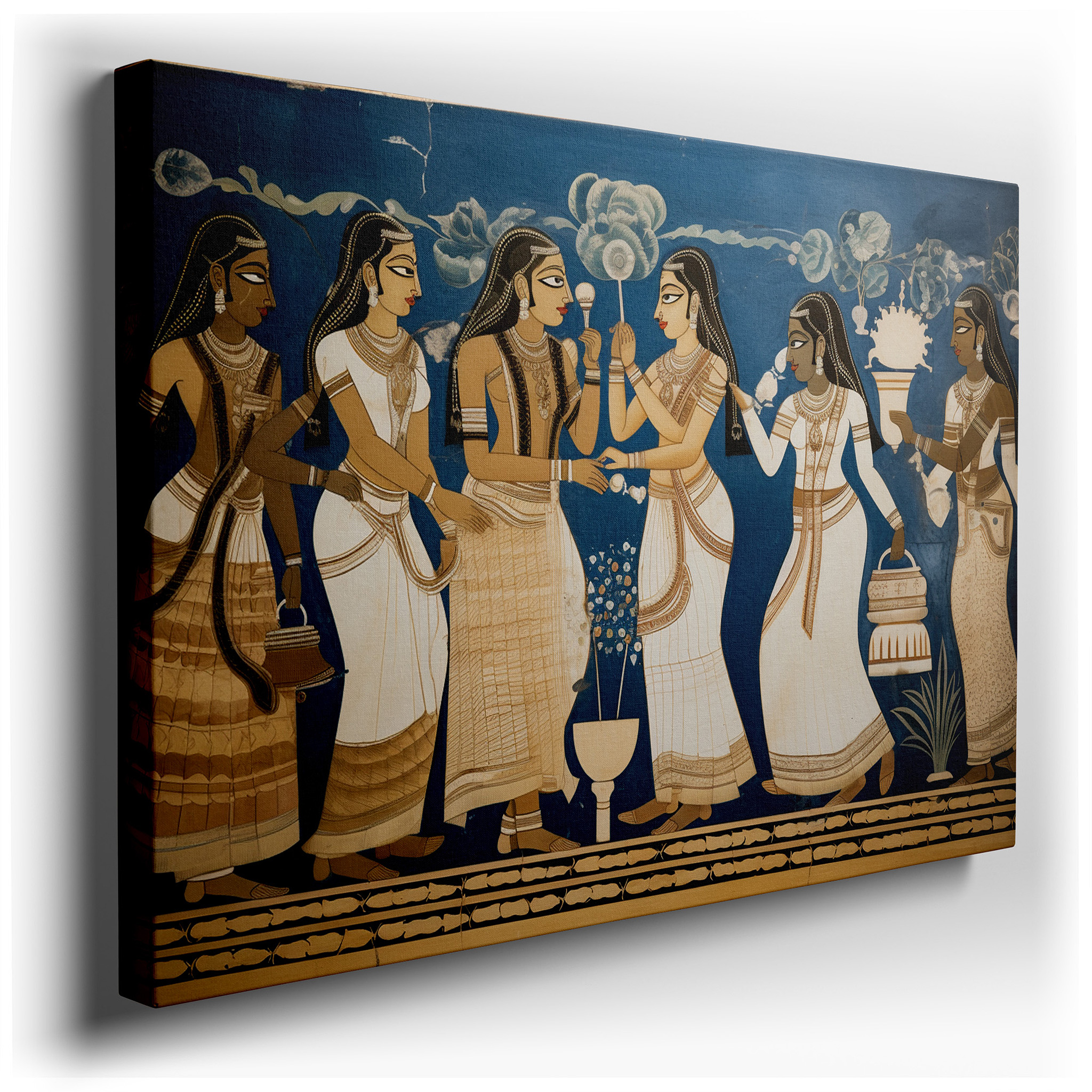 Vibrant Mural Depicting an Ancient Cultural Ritual with Elegant Attire and Dynamic Composition - Large Canvas Wall Art