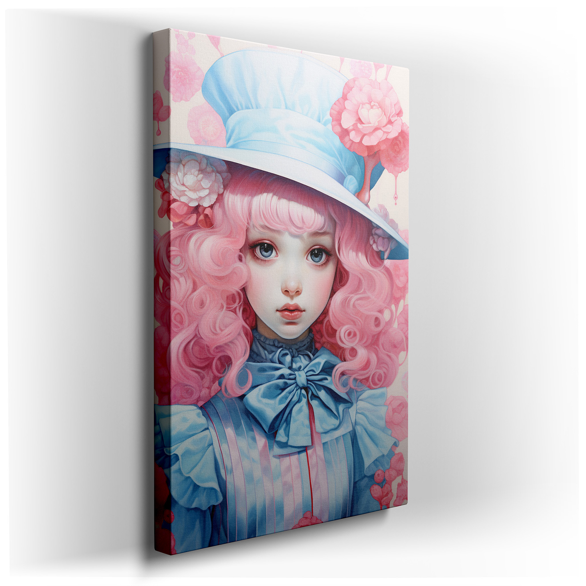 Vibrant Pink Curls and Floral Fantasy Large Canvas Wall Art for Office, Bedroom, and Living Room Decor wrapped canvas -