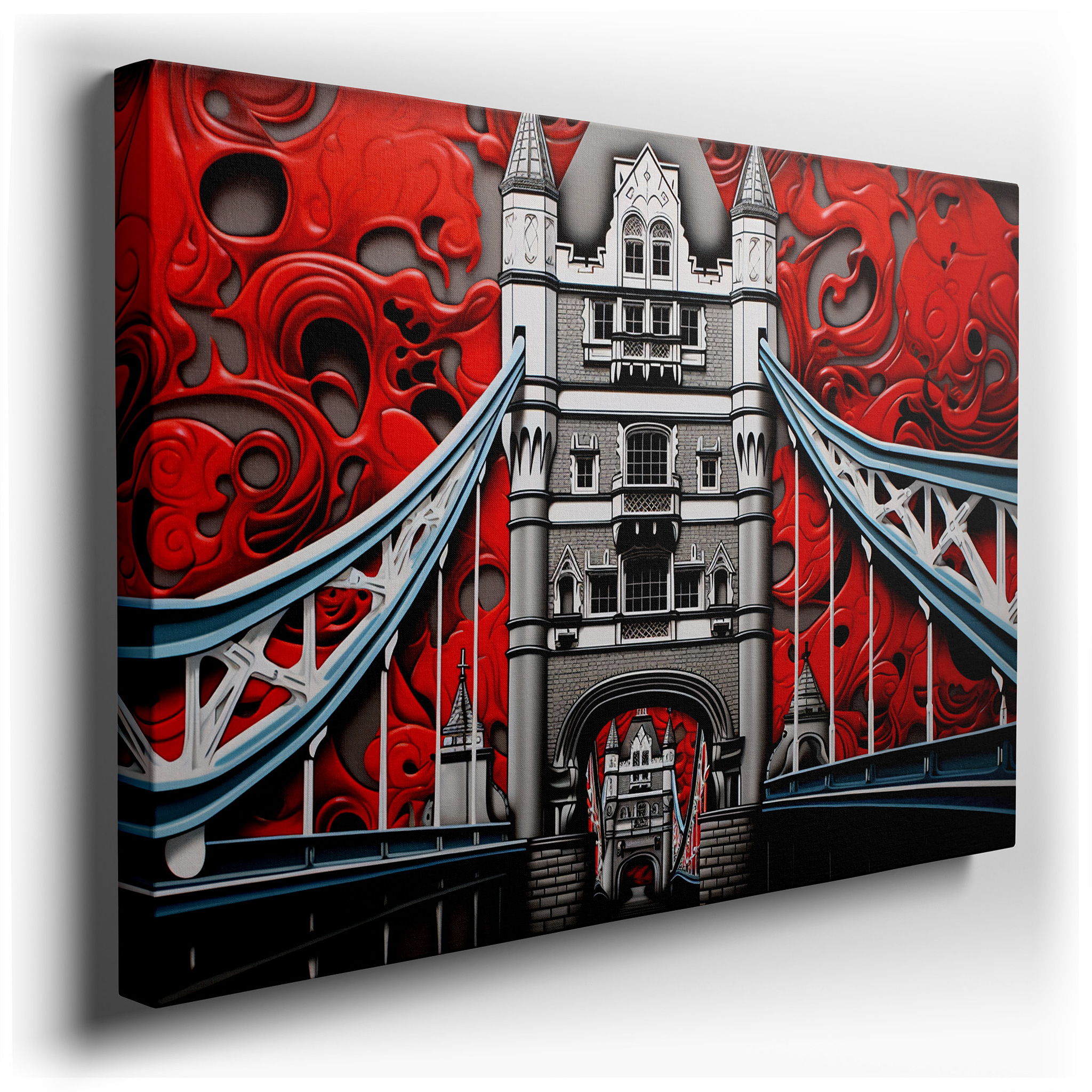 Vibrant Red and Black Tower Bridge Canvas Wall Art, Perfect for Office or Bedroom Decor wrapped canvas - main product