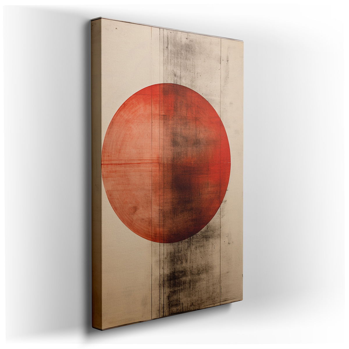 Vibrant Red Circle on Textured Natural Background - Abstract Canvas Wall Art