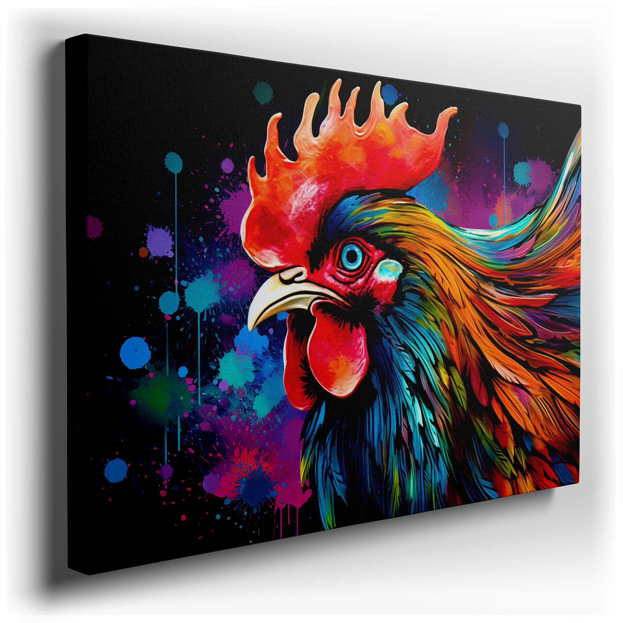 Vibrant Rooster Mid - Crow, Emblem of Dawn and Fresh Starts, Large Canvas Wall Art for Office, Bedroom, and Living Room
