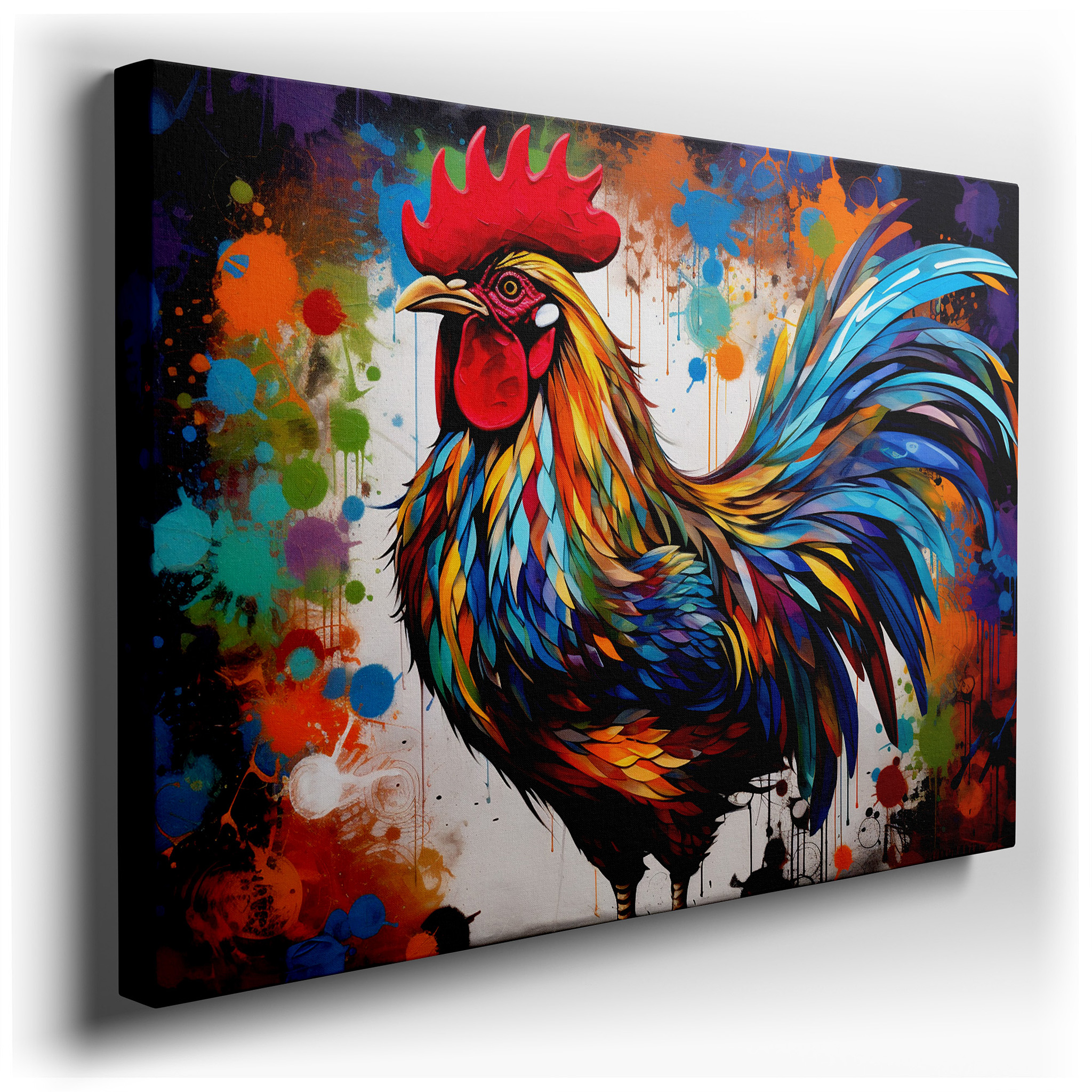 Vibrant Rooster Portrait Representing New Beginnings and Dawn - Large Canvas Wall Art for Office, Bedroom, and Living