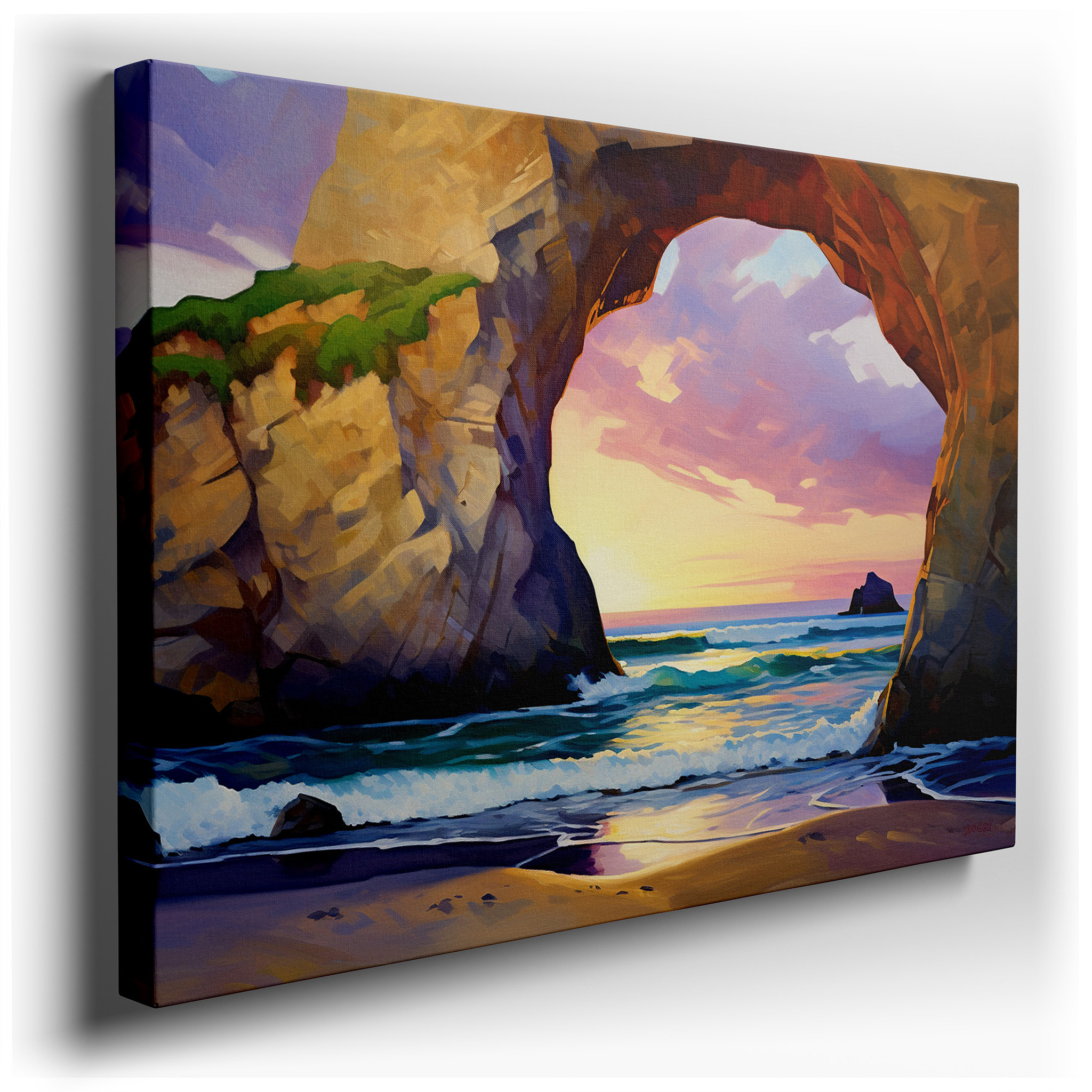 Vibrant Sunset Hues Over Majestic Coastal Arch Large Canvas Wall Art for Office, Bedroom, and Living Room Decor wrapped