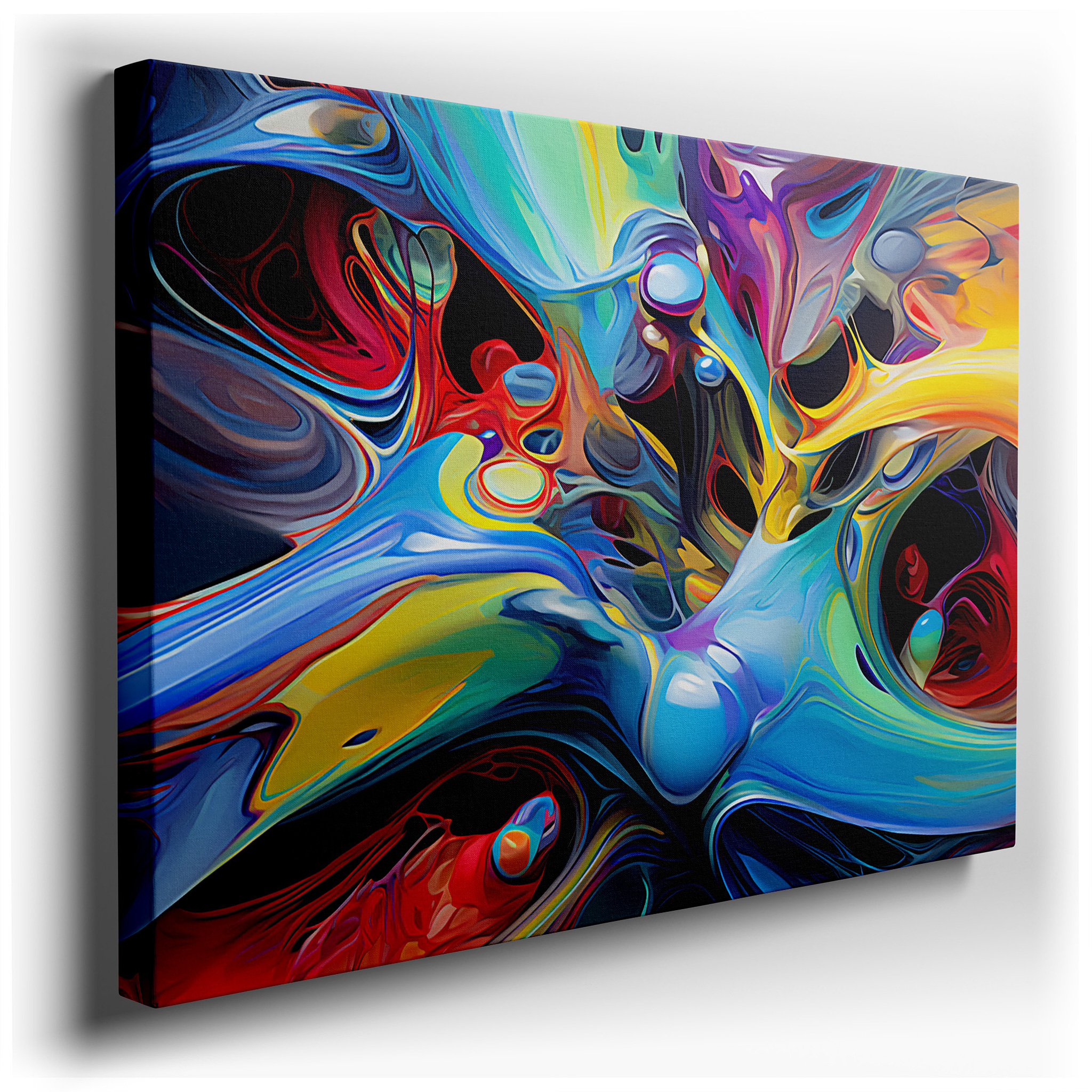 Vibrant Symphony of Movement and Emotion: Large Wall Art in Blues, Reds, and Yellows for Office and Bedroom Decor,