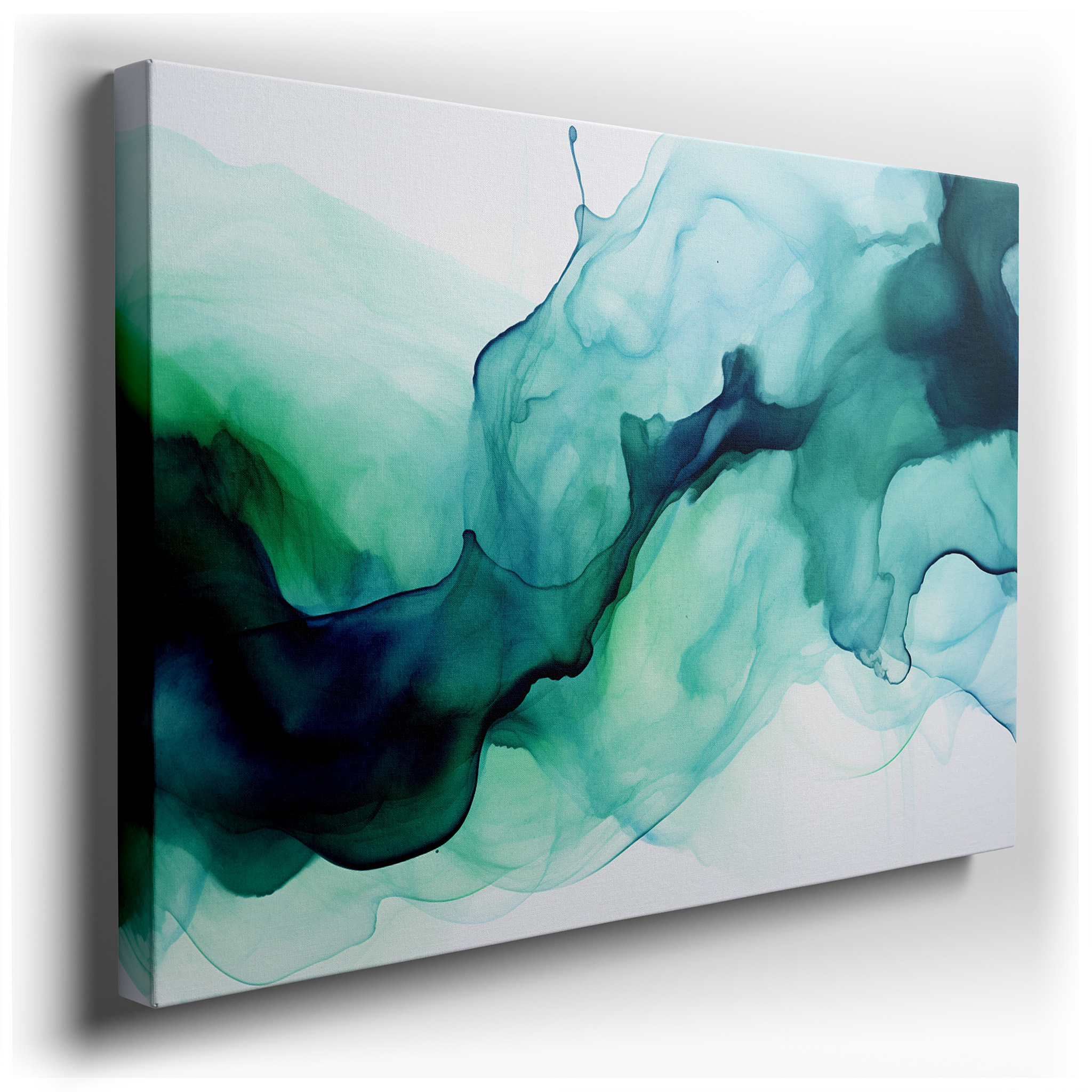 Vibrant Teal and Green Shades Elegantly Sweep Over the Canvas in a Radiant Exhibition of Abstract Expressionism, Large