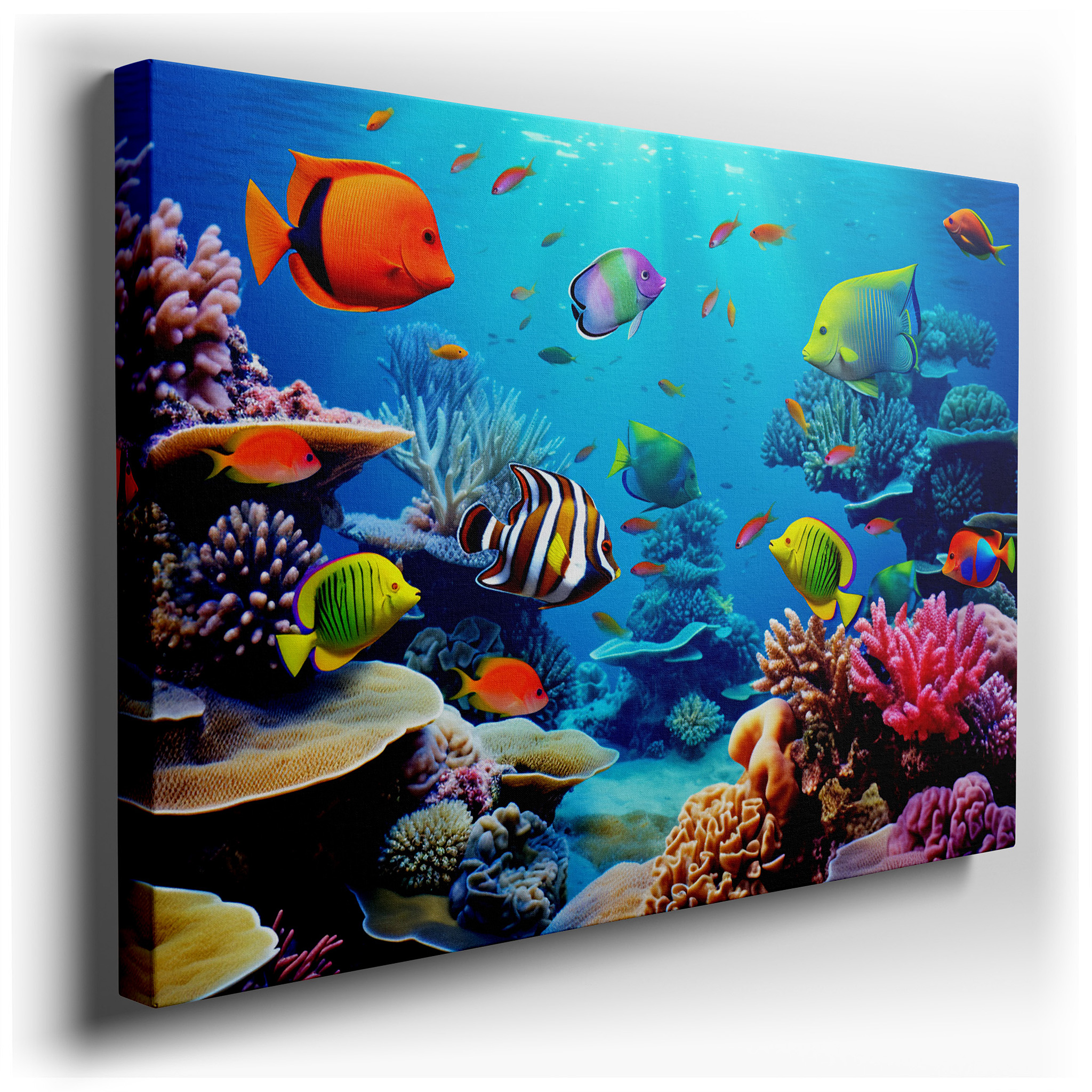 Vibrant Underwater Paradise Featuring Coral Reefs and Tropical Fish - Large Canvas Wall Art for Office, Bedroom, and