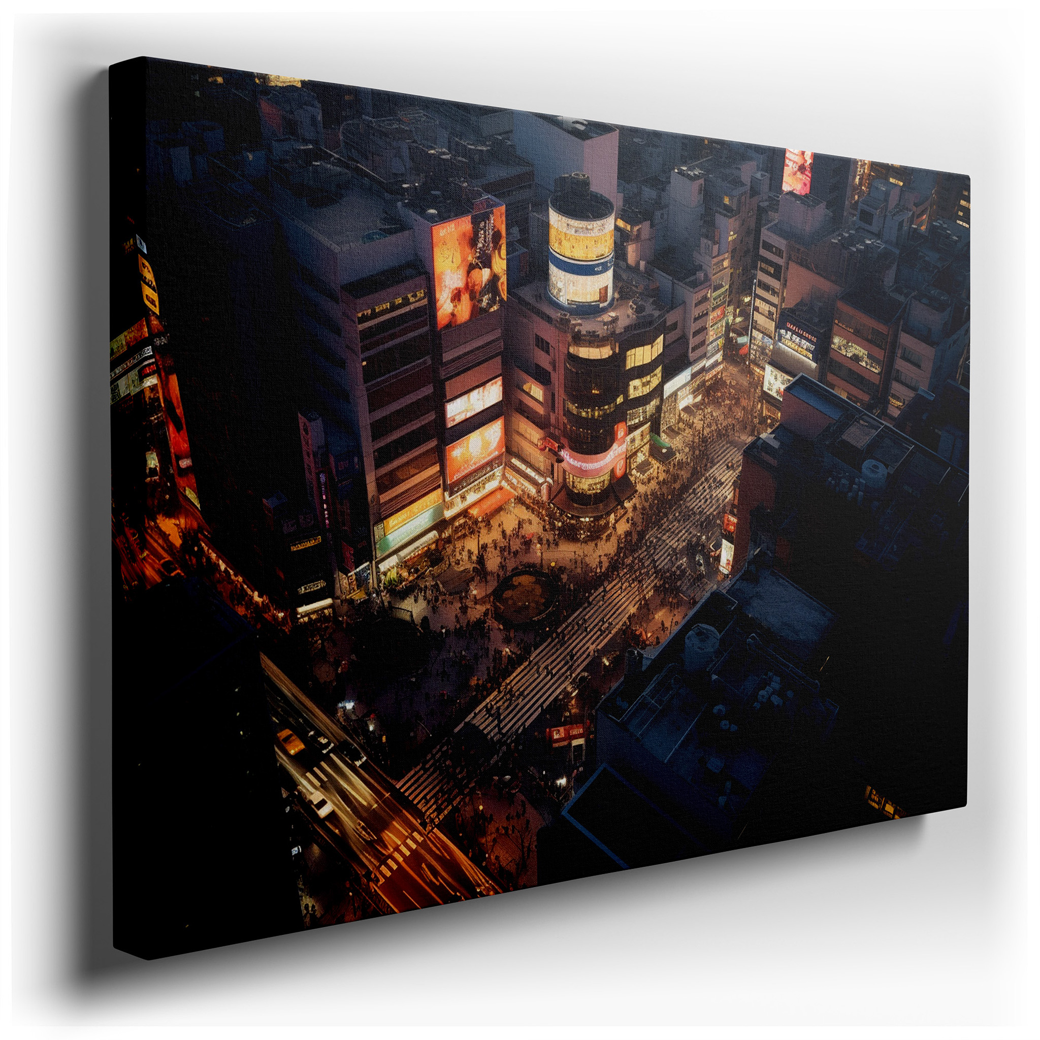 Vibrant Urban Intersection at Night - A Symphony of Lights and Life: Large Wall Art, Canvas, Decor for Office and