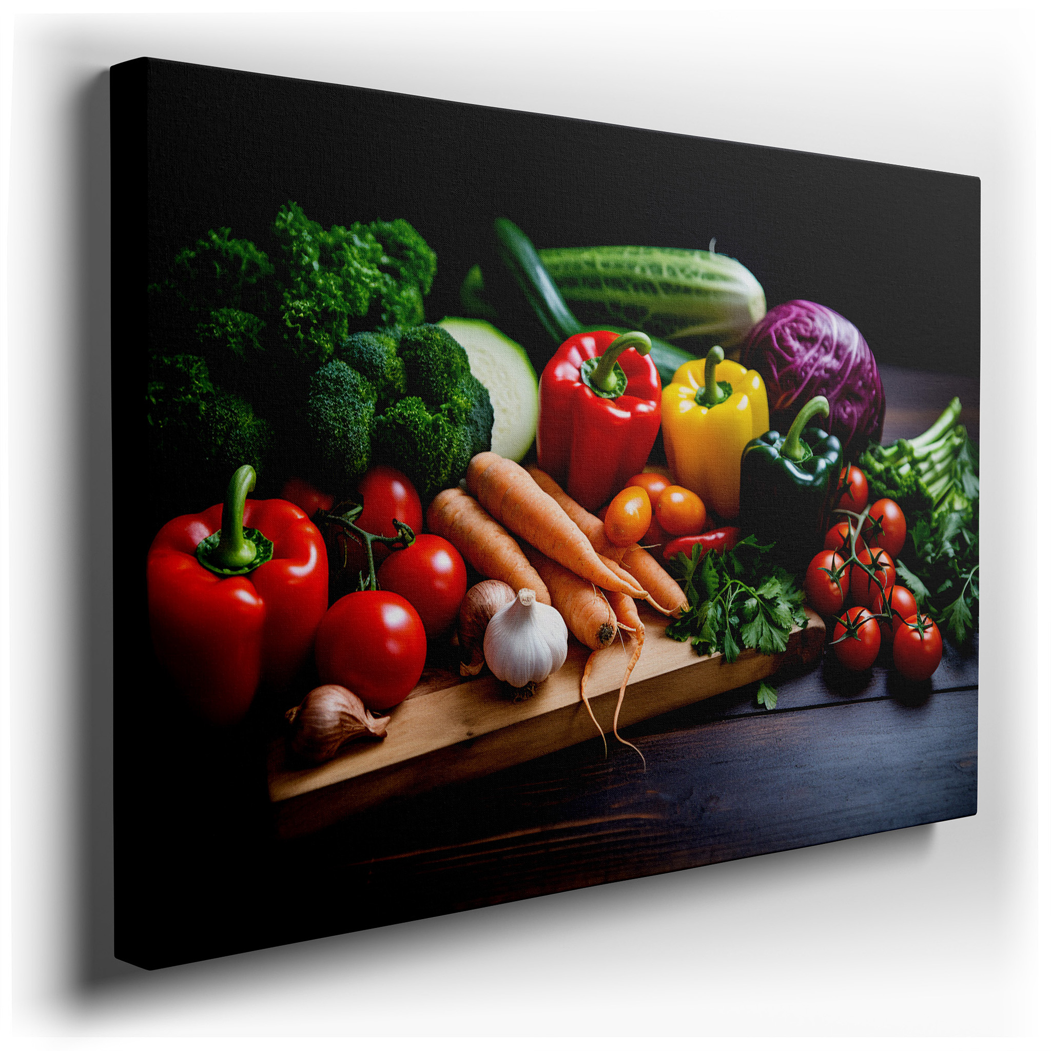 Vibrant Vegetables Displayed on a Rustic Table - Celebrating Freshness and Natural Beauty, Large Wall Art, Canvas Wall