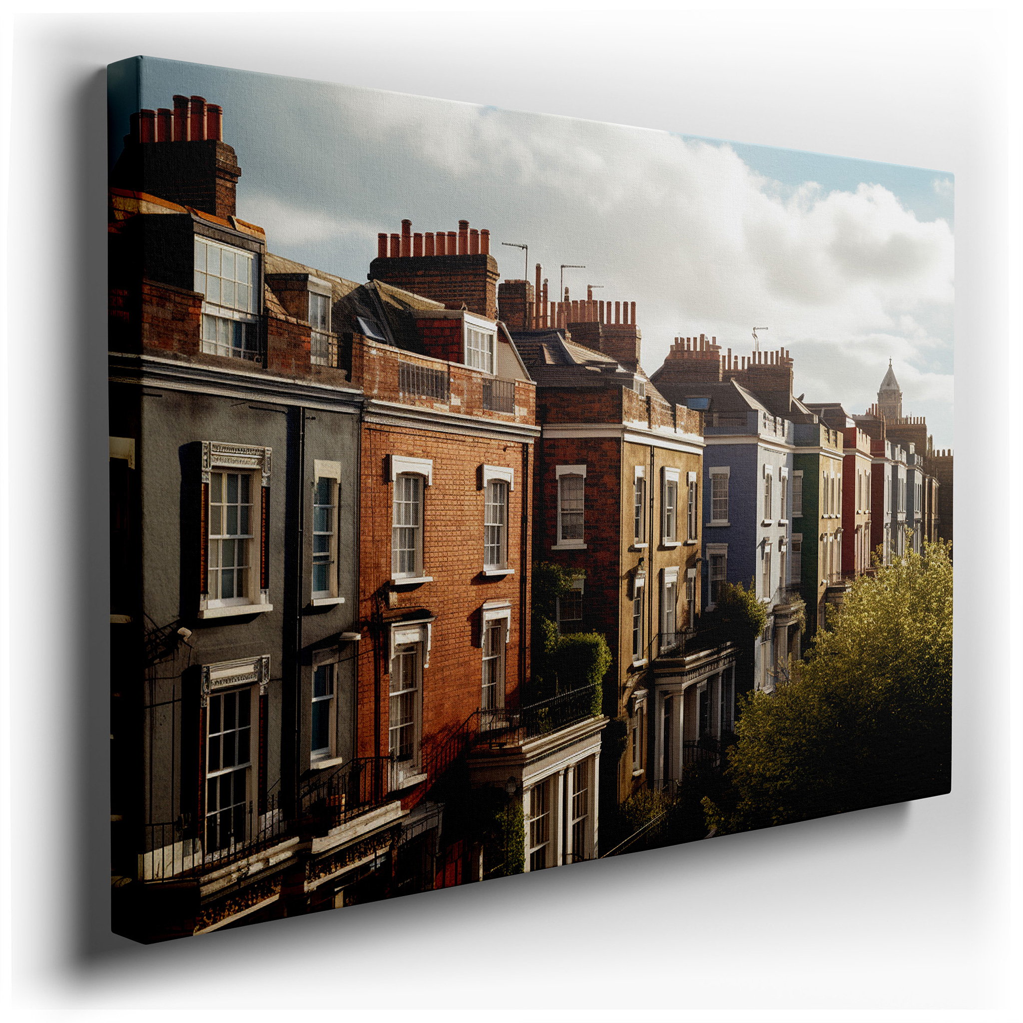 Victorian Houses Bathed in Late Afternoon Sunlight: A Tapestry of Urban Nostalgia and Warmth - Large Wall Art, Canvas