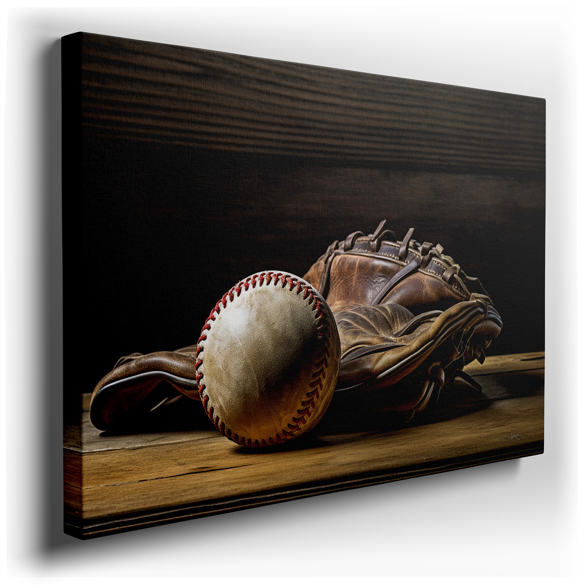 Vintage Baseball Glove and Ball on an Old Wooden Table - A Tribute to America's Beloved Pastime, Large Canvas Wall Art