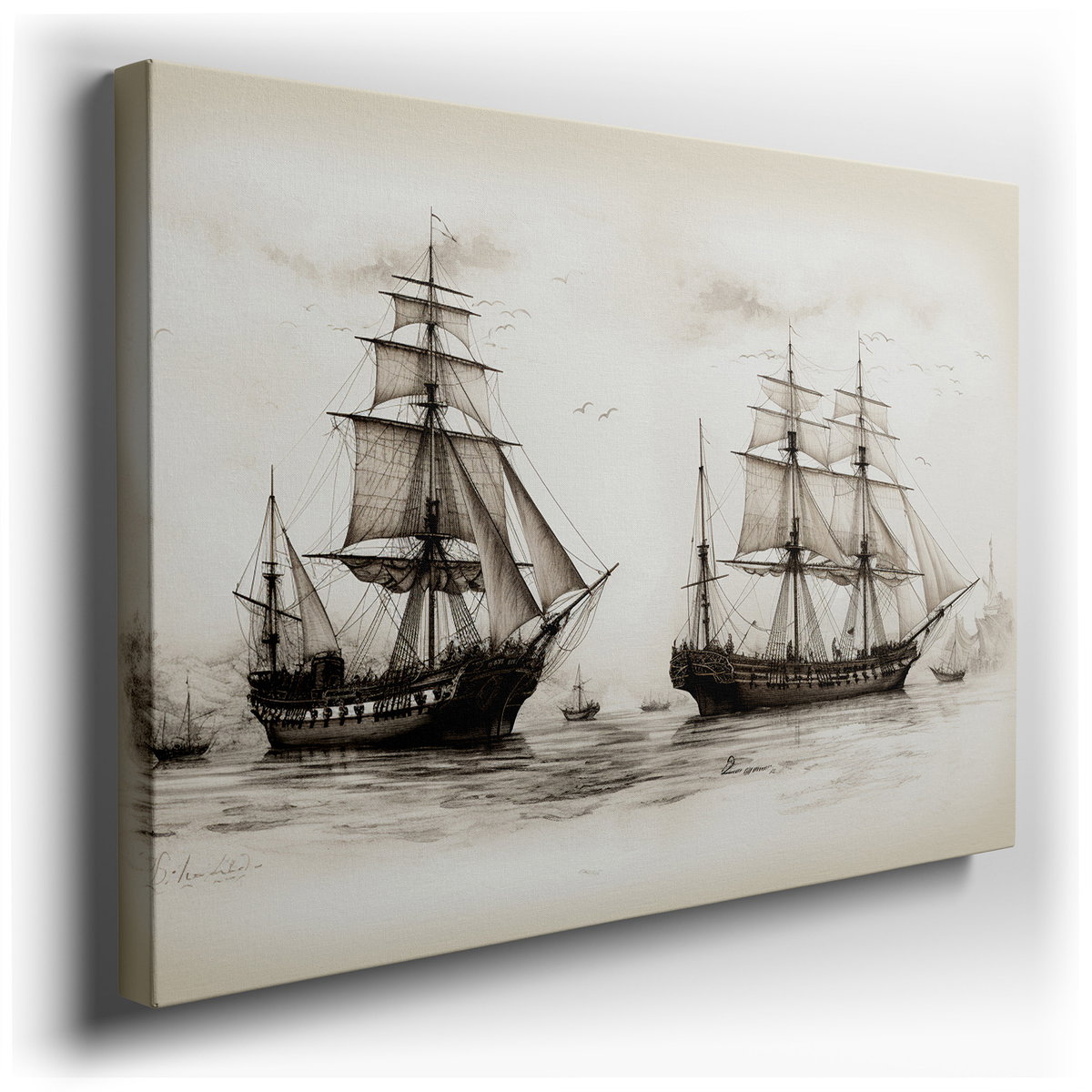 Vintage Sailing Ships - Pastel Canvas Wall Art