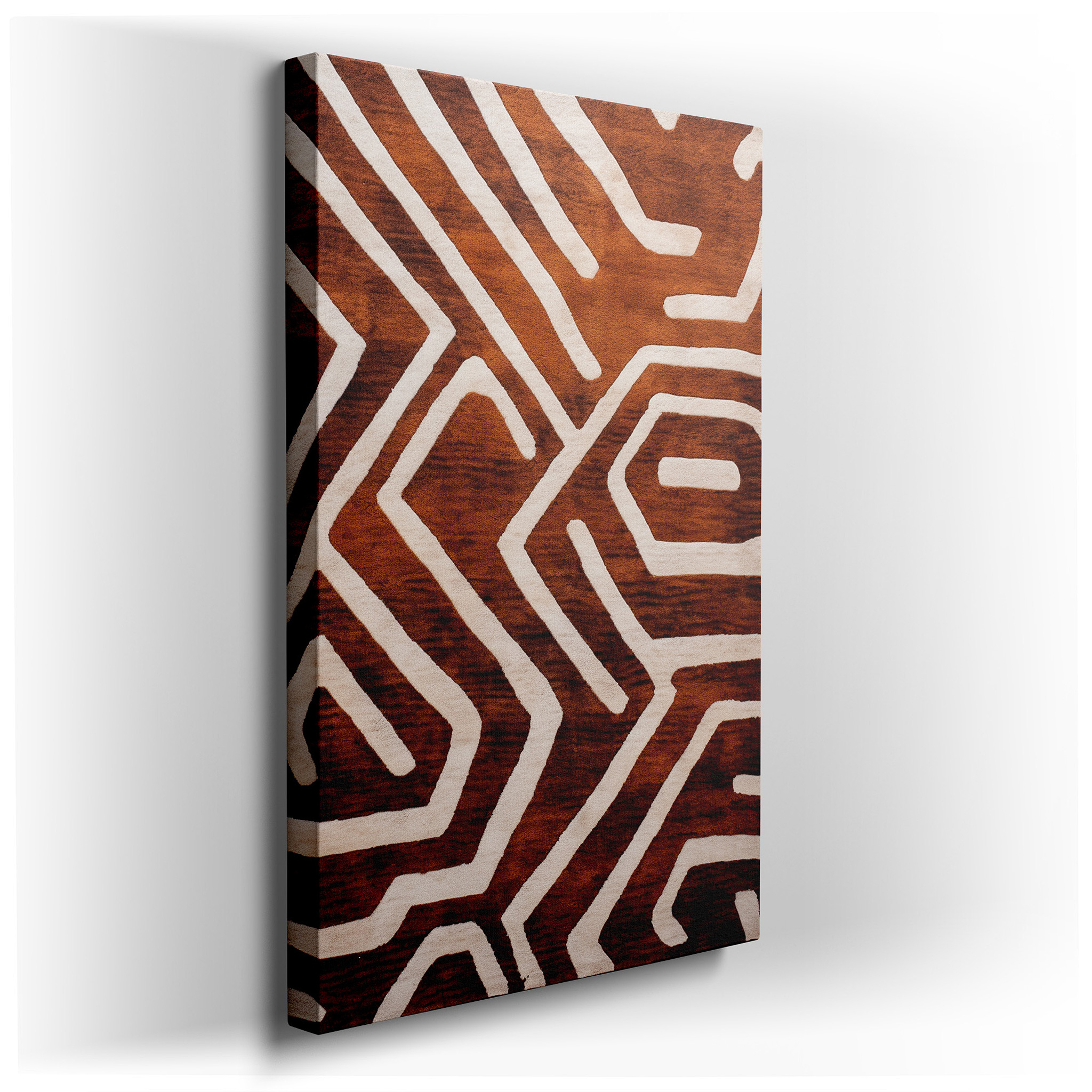 Visual Harmony Through Textile Transformation: Celebrating Intricate Patterns and Earthy Tones in Large Wall Art,