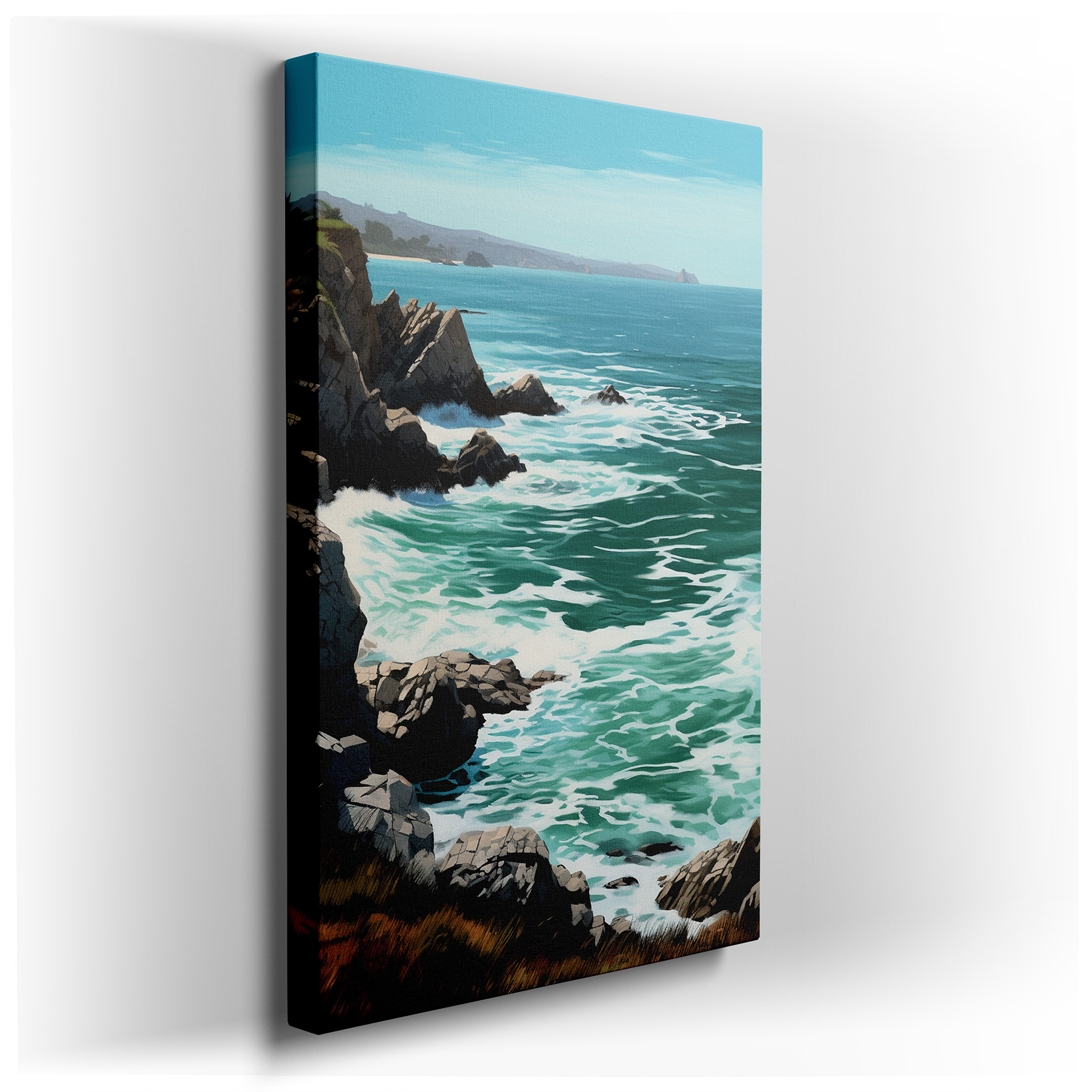 Vivid Ocean Waves Crashing on Rugged Rocks Large Canvas Wall Art for Office and Bedroom Decor wrapped canvas - main
