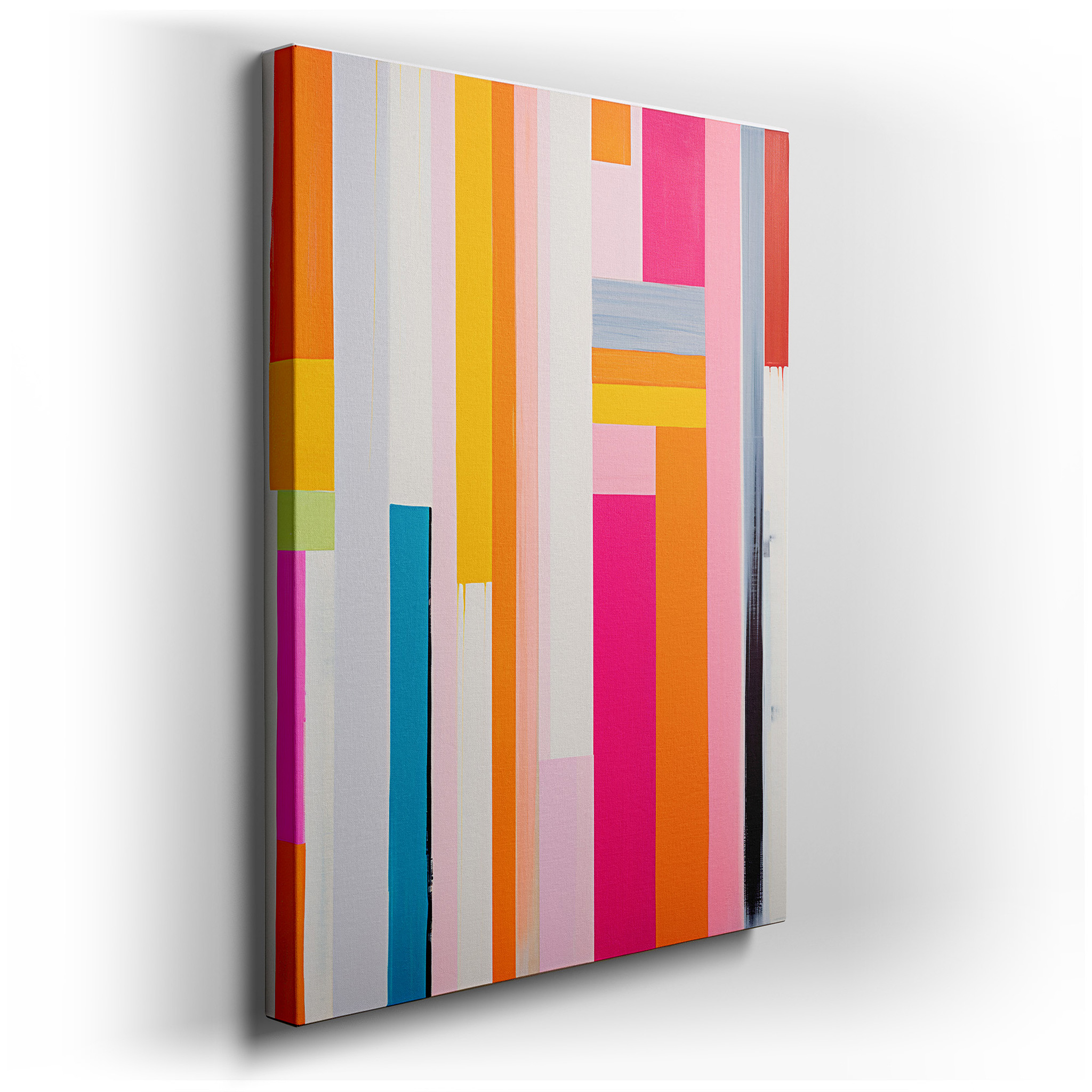 Vivid Stripes in Pink, Orange, and Blue Exude Vitality in This Dynamic Abstract Artwork - Large Wall Art, Canvas Wall