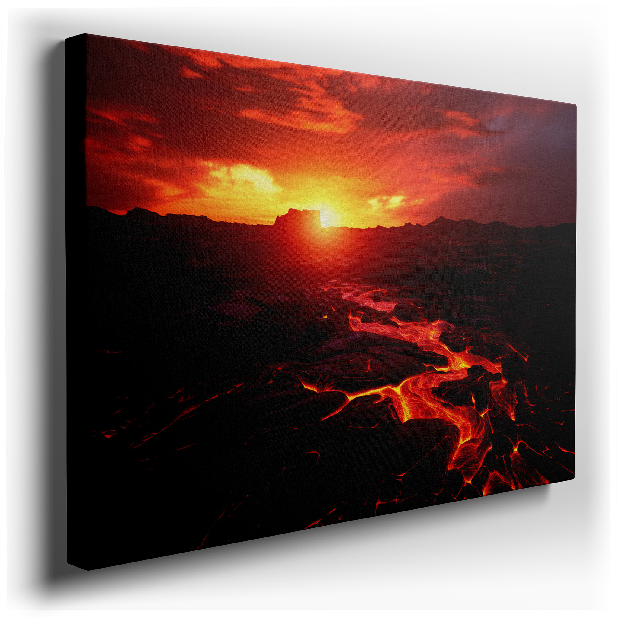 Volcanic Rage Beneath a Sunset Sky - A Striking Contrast of Light and Darkness Large Wall Art, Canvas Wall Art, Wall