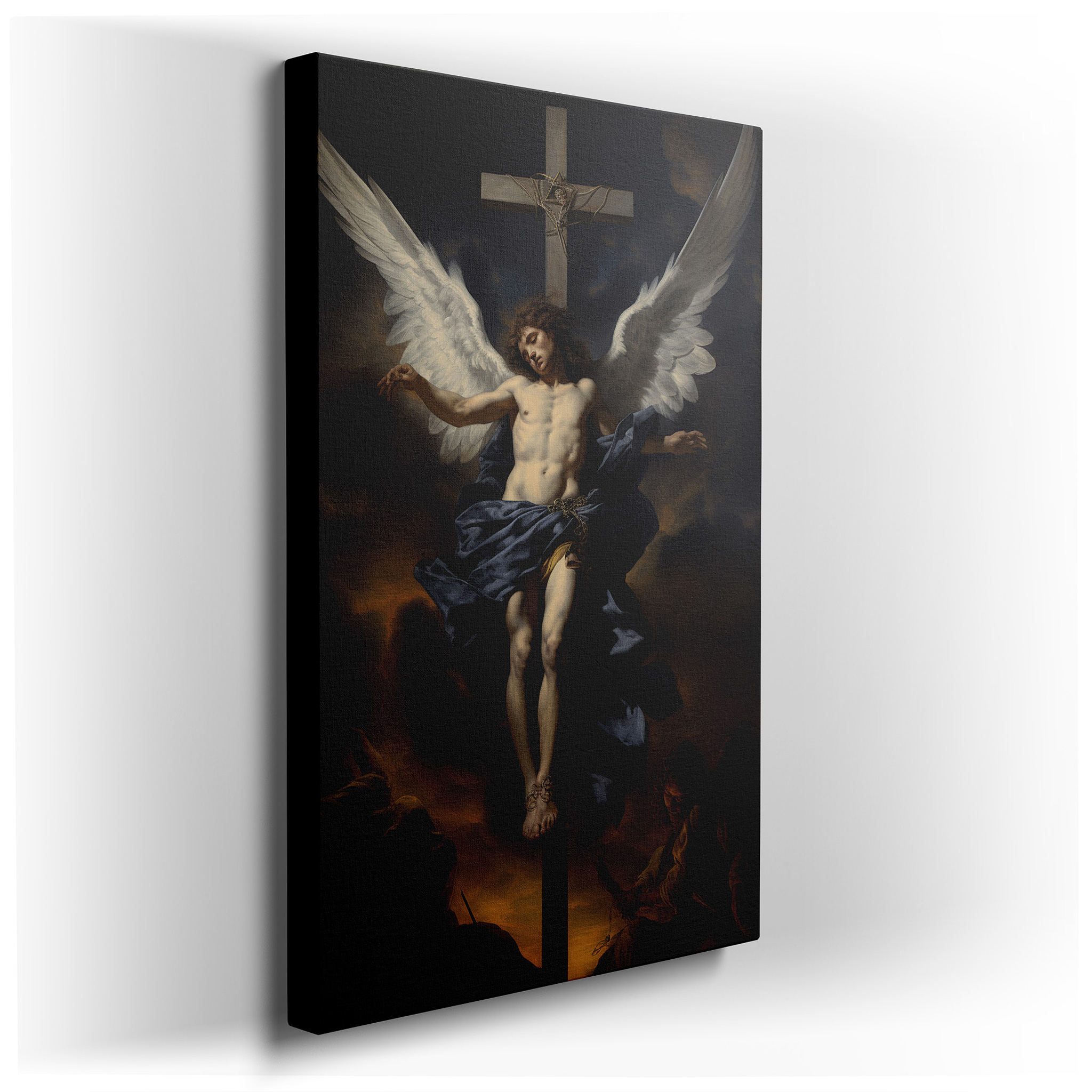 "Angelic Sacrifice Amidst Stormy Skies" - A Divine Interplay of Light and Darkness. Large Canvas Wall Art for Office