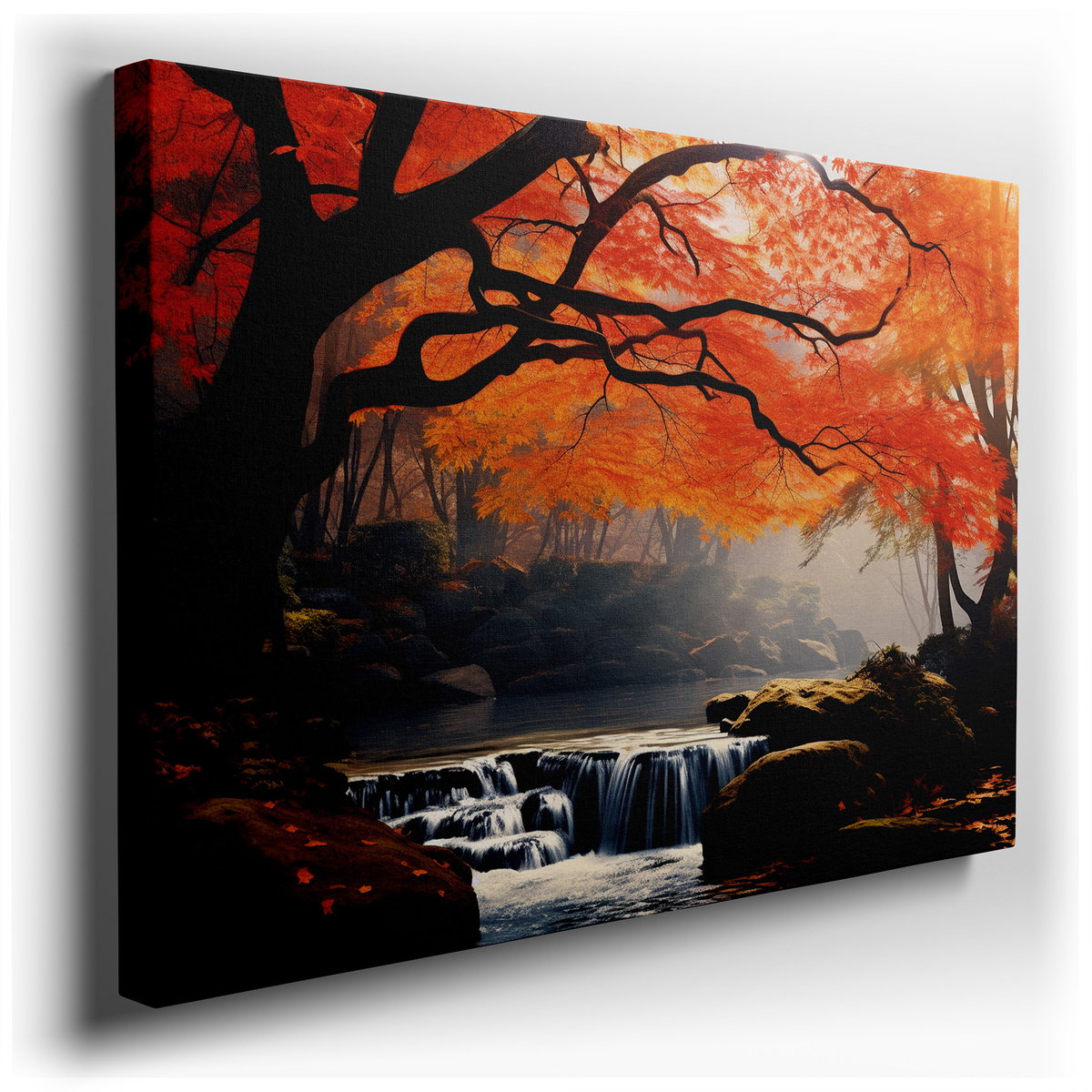 Autumn's Embrace - Tranquil Stream Canvas Wall Art